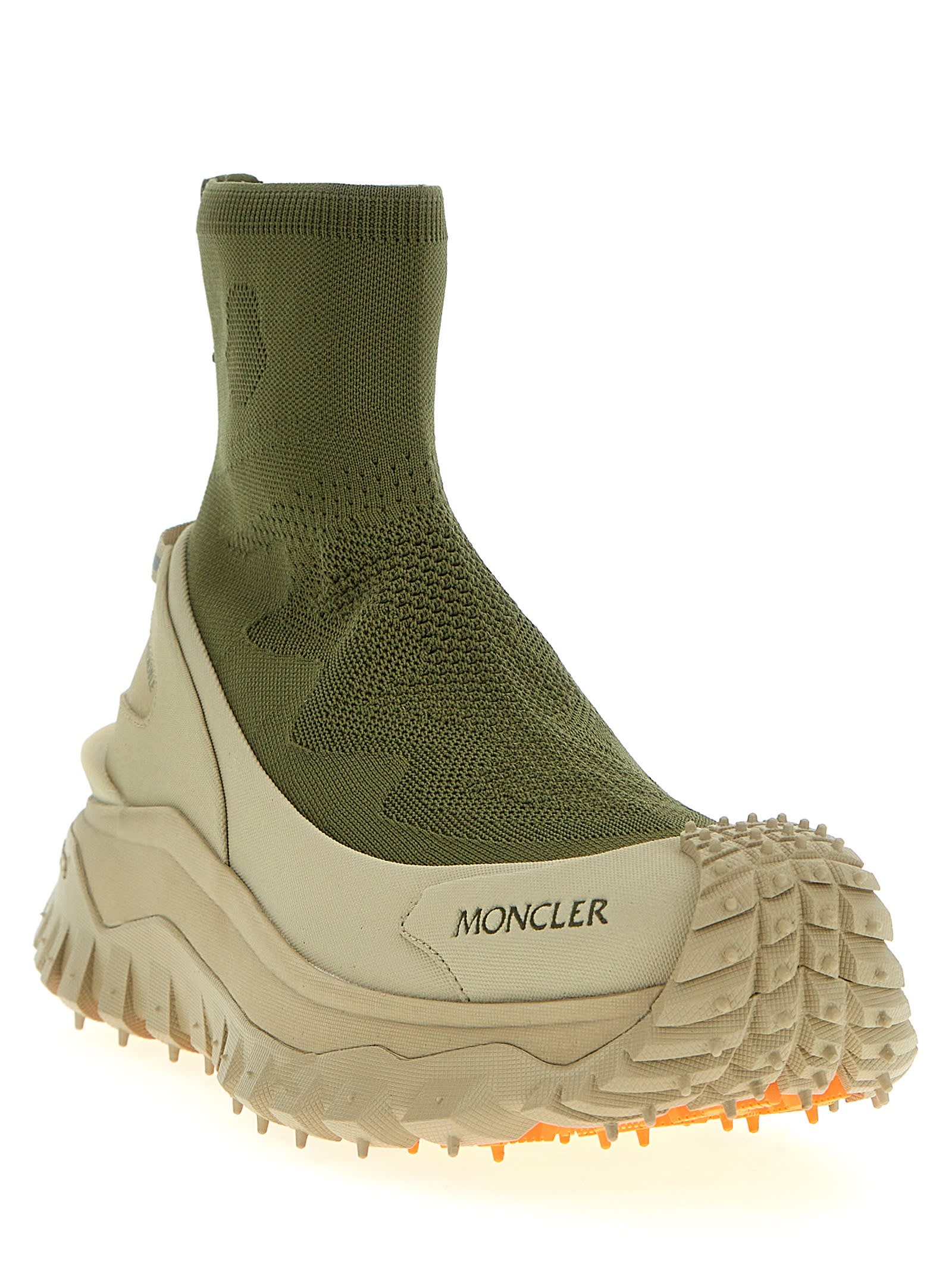 Shop Moncler Trailgrip Knit Sneakers In Green