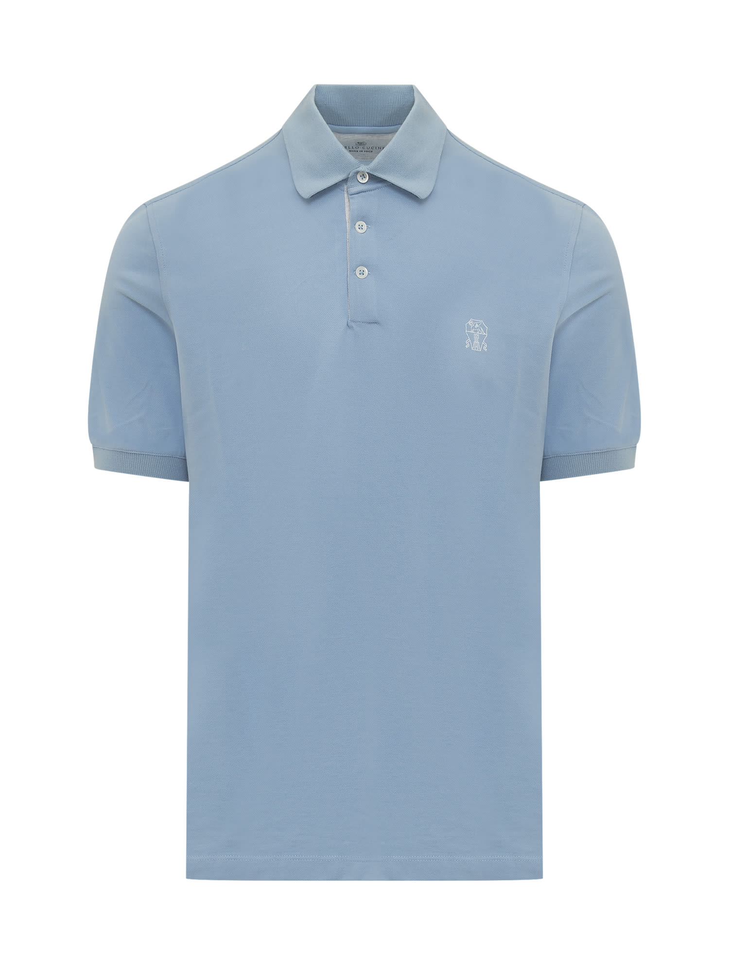 Shop Brunello Cucinelli Cotton Piquet Polo Shirt With Logo In Clear Blue