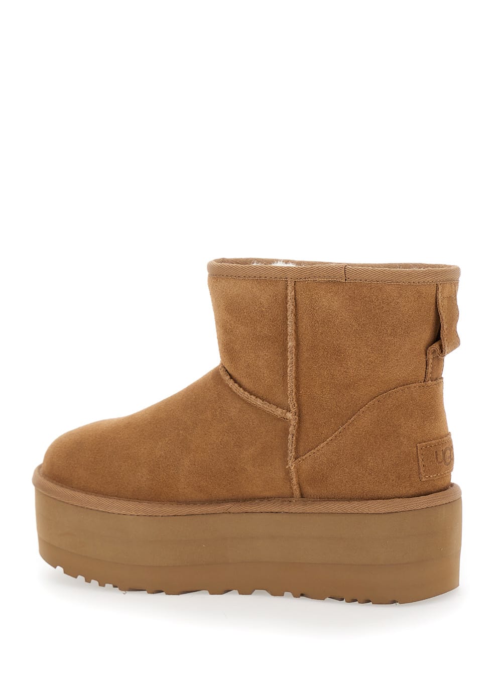 Shop Ugg Classic Mini Platform Beige Ankle Boots With Platform In Suede Woman