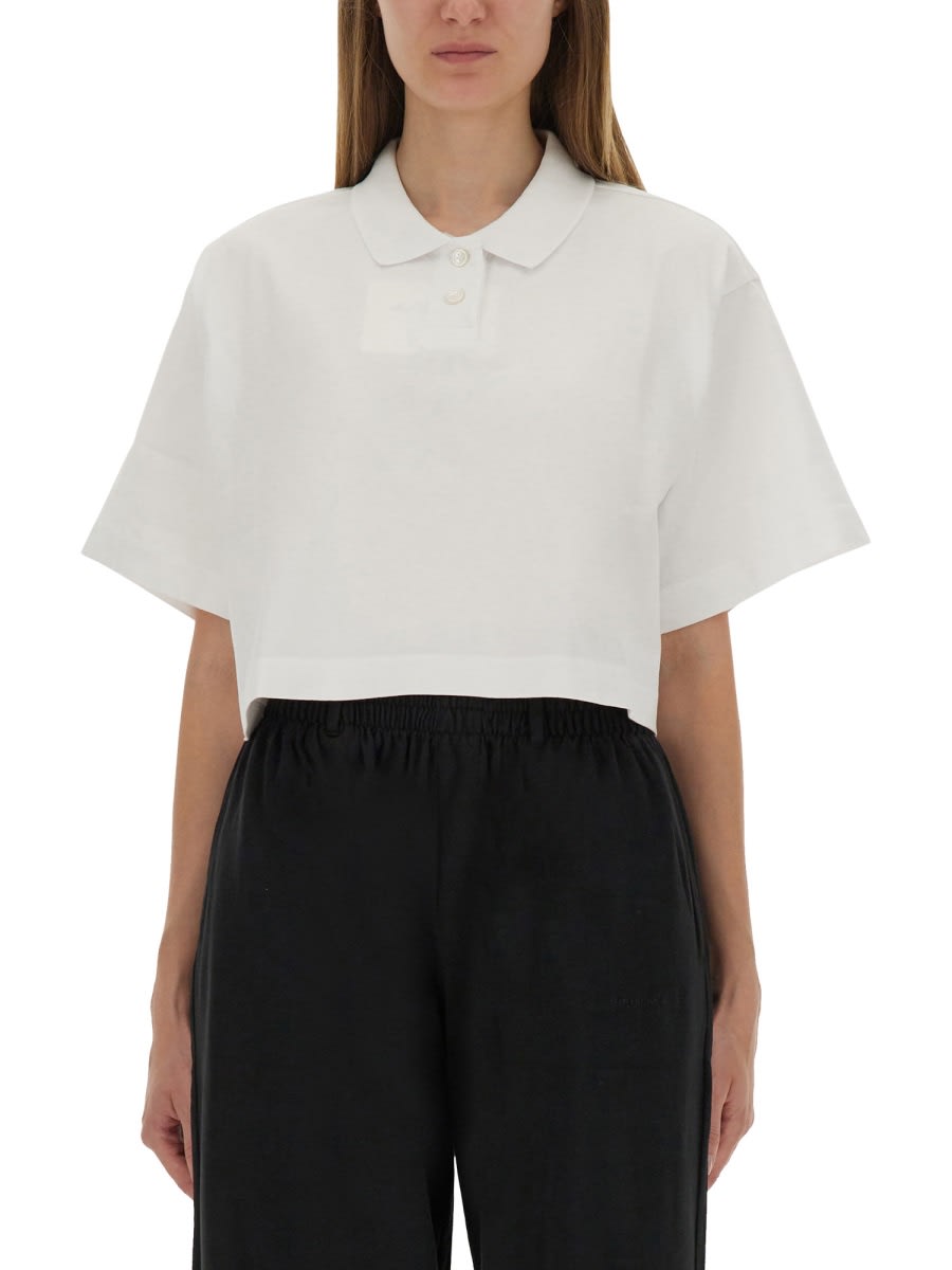 Alexander Wang Cropped Jersey Polo Shirt In White