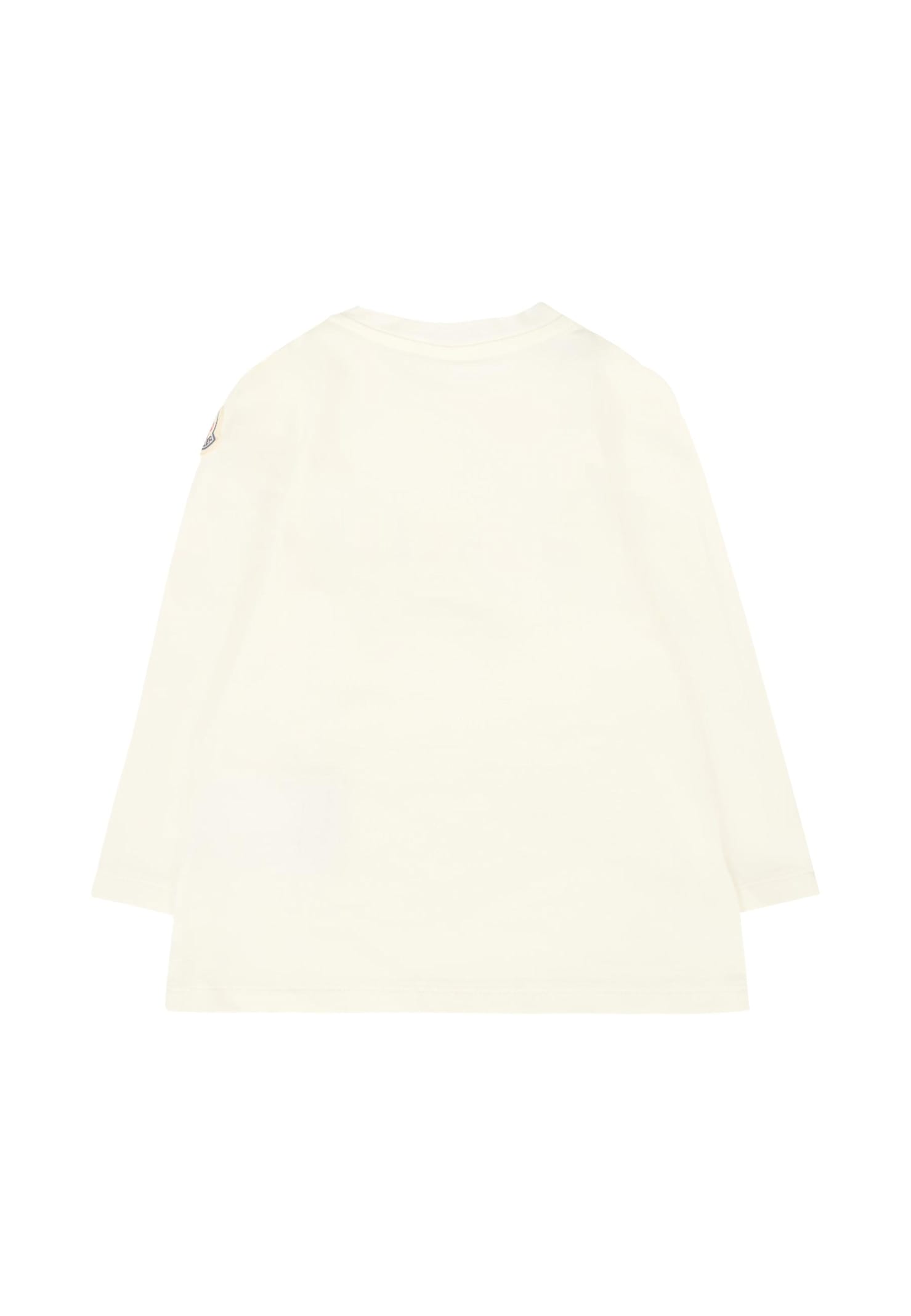 Moncler Ivory T-shirt For Baby Girl With Logo In White