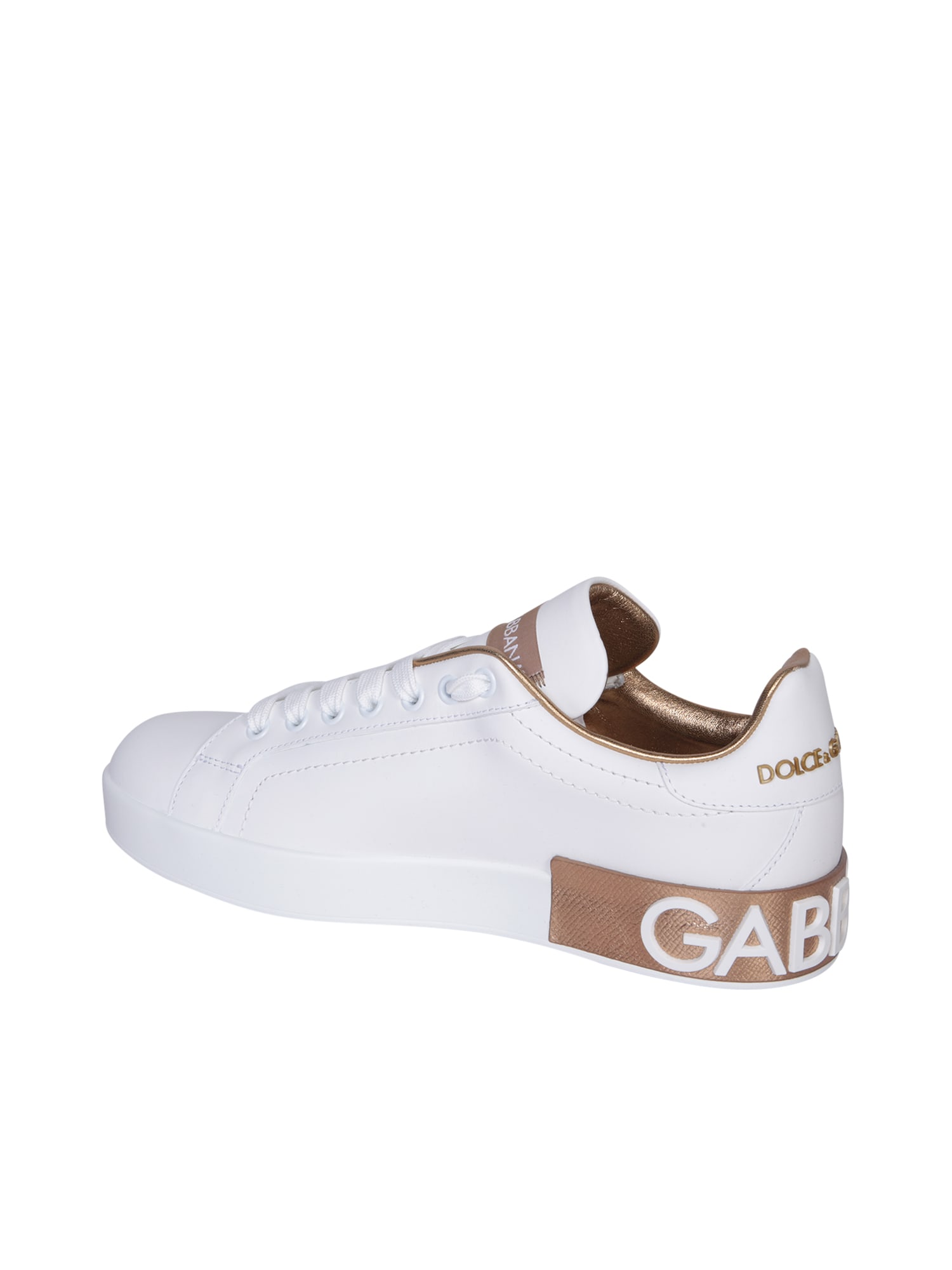 Shop Dolce & Gabbana Portofino White/gold Sneakers In Metallic