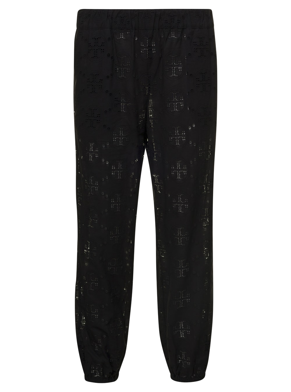 Shop Tory Burch Beach Pants Black Cut-outs Pants In Lightweight Cotton Man