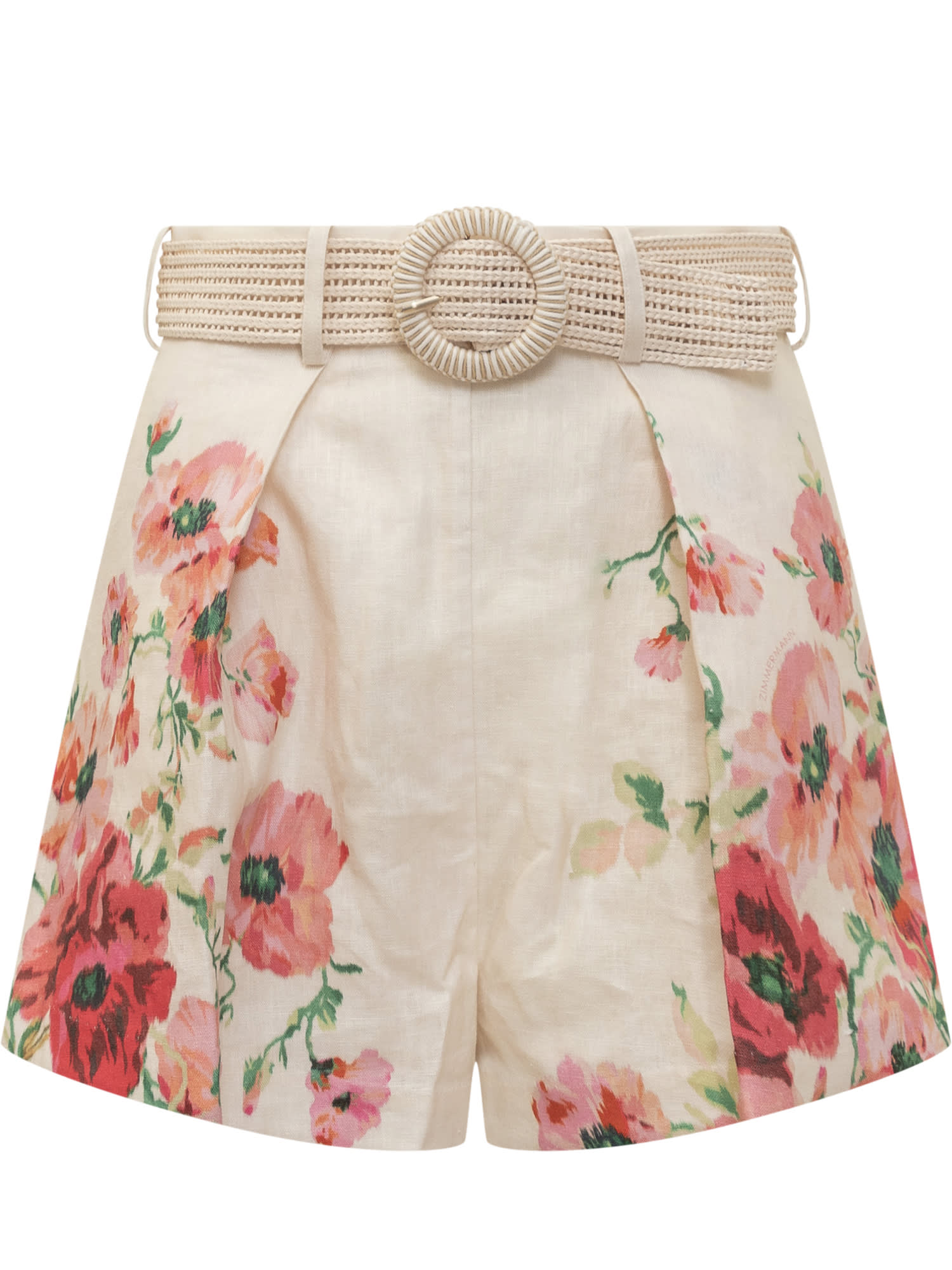 Shop Zimmermann Lightburst Shorts In Cream/red Floral