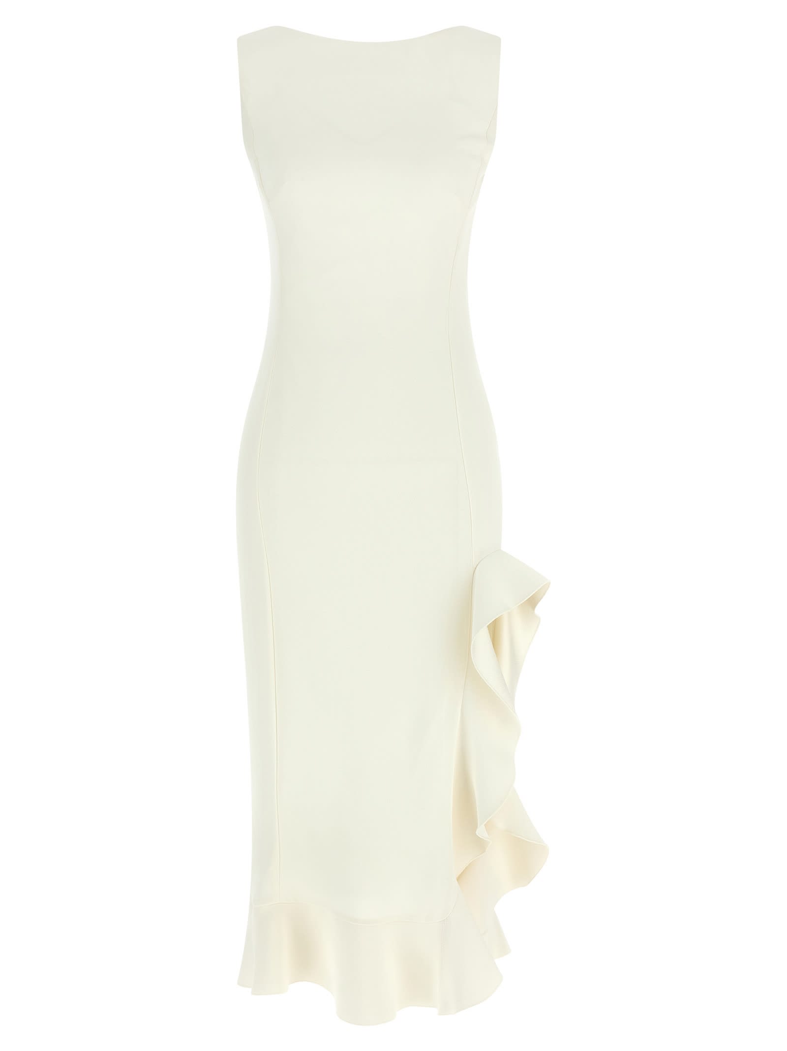 Pinko Ruffle Detail Midi Dress With Scoop Back In White