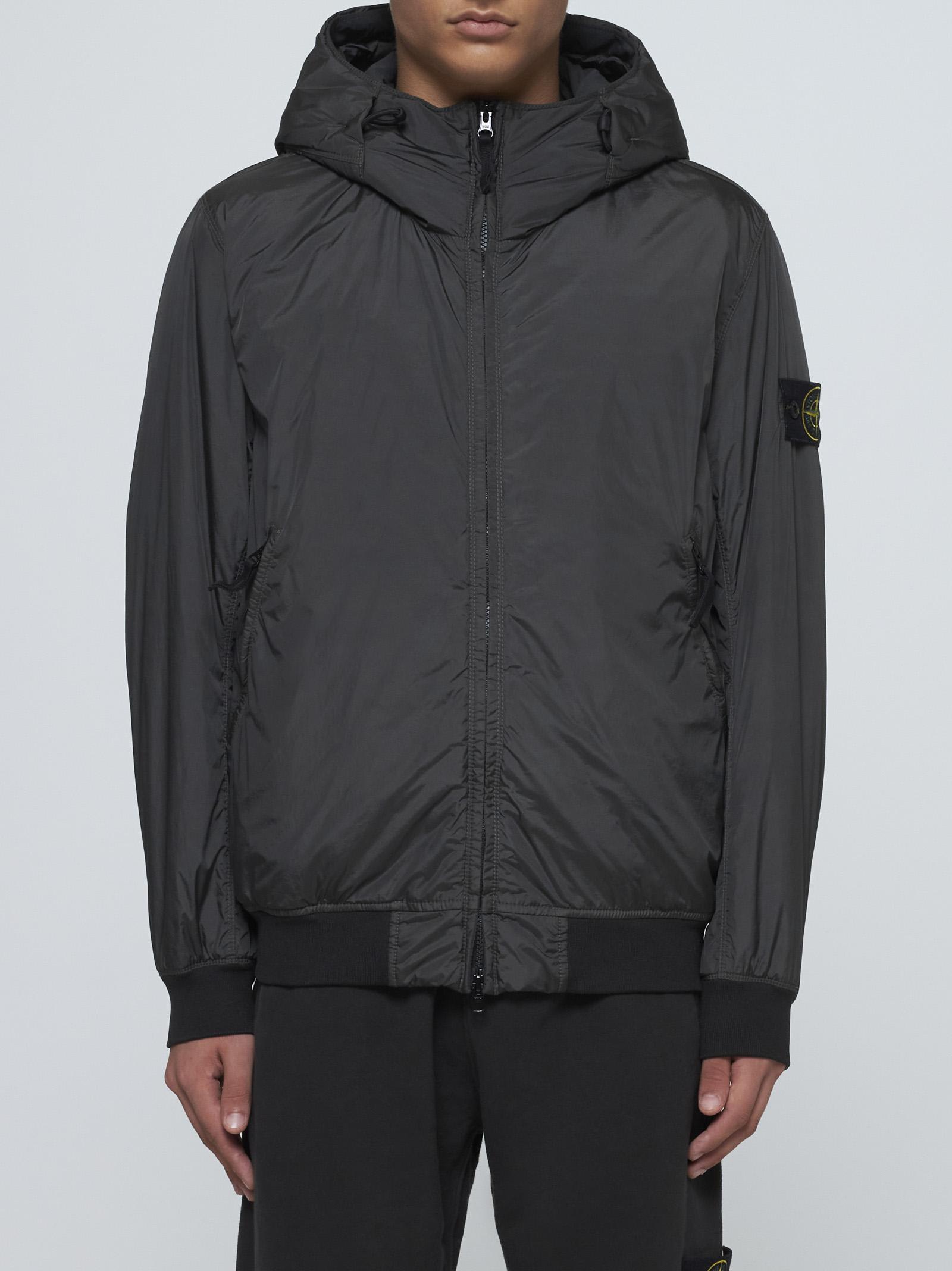 Shop Stone Island Hooded Nylon Down Jacket In Lead Grey