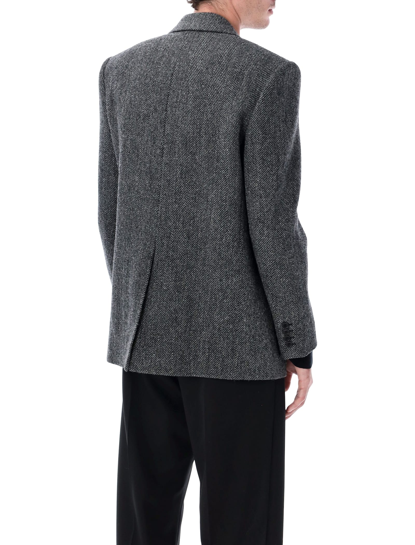 Saint Laurent Oversized Single-breasted Herringbone Wool Jacket In Black