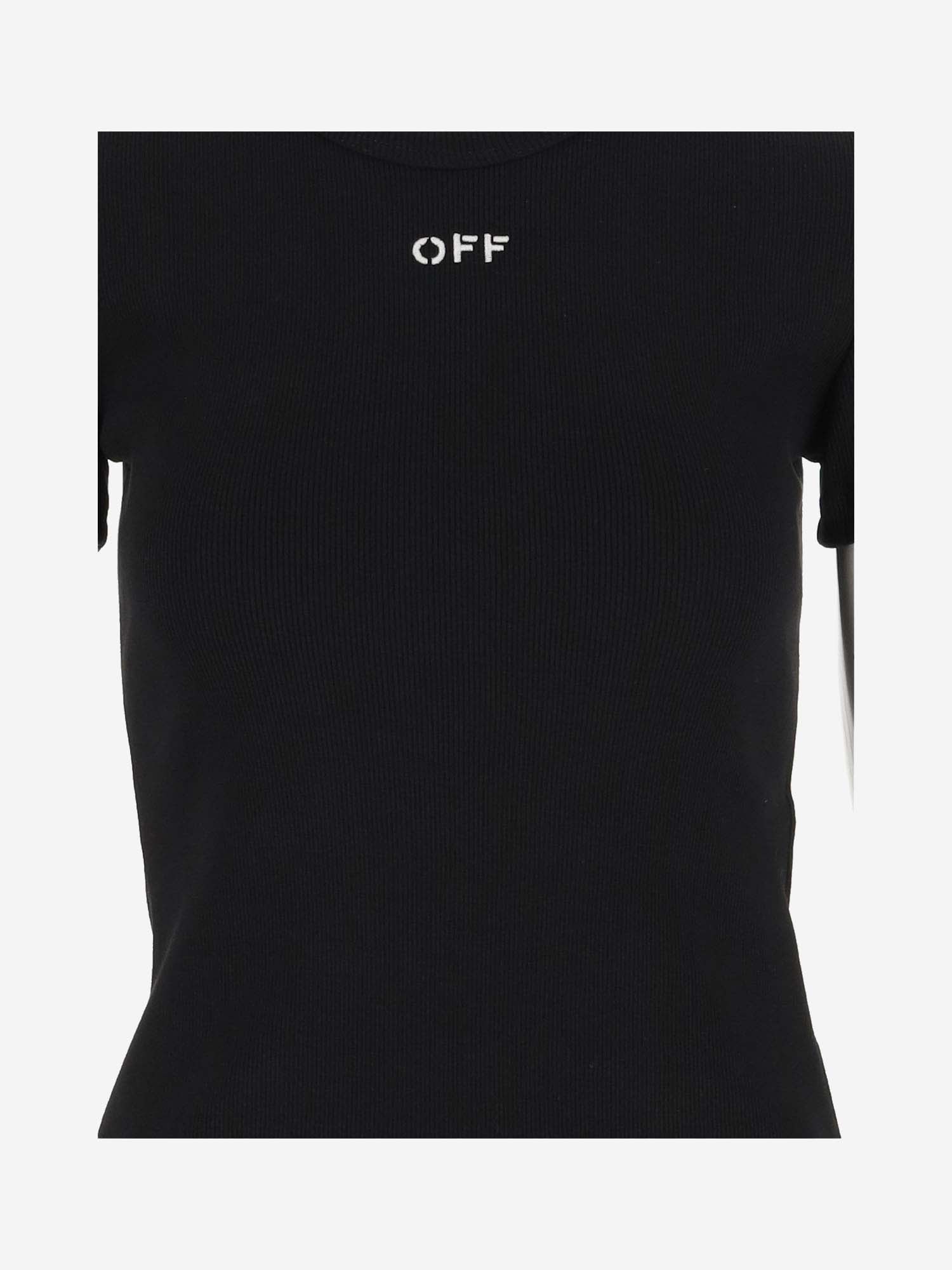Shop Off-white Stretch Cotton T-shirt With Logo In Black Whit