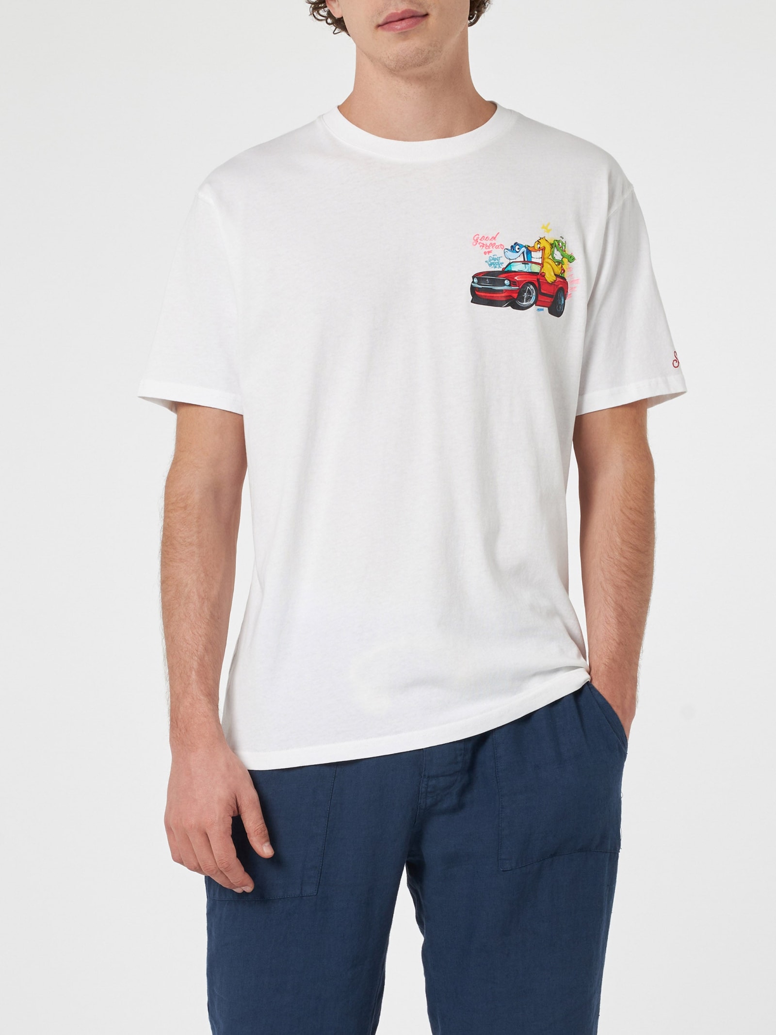 MC2 SAINT BARTH MAN COTTON T-SHIRT WITH CRYPTOPUPPETS GOOD FELLAS PLACED PRINT CRYPTOPUPPETS SPECIAL EDITION