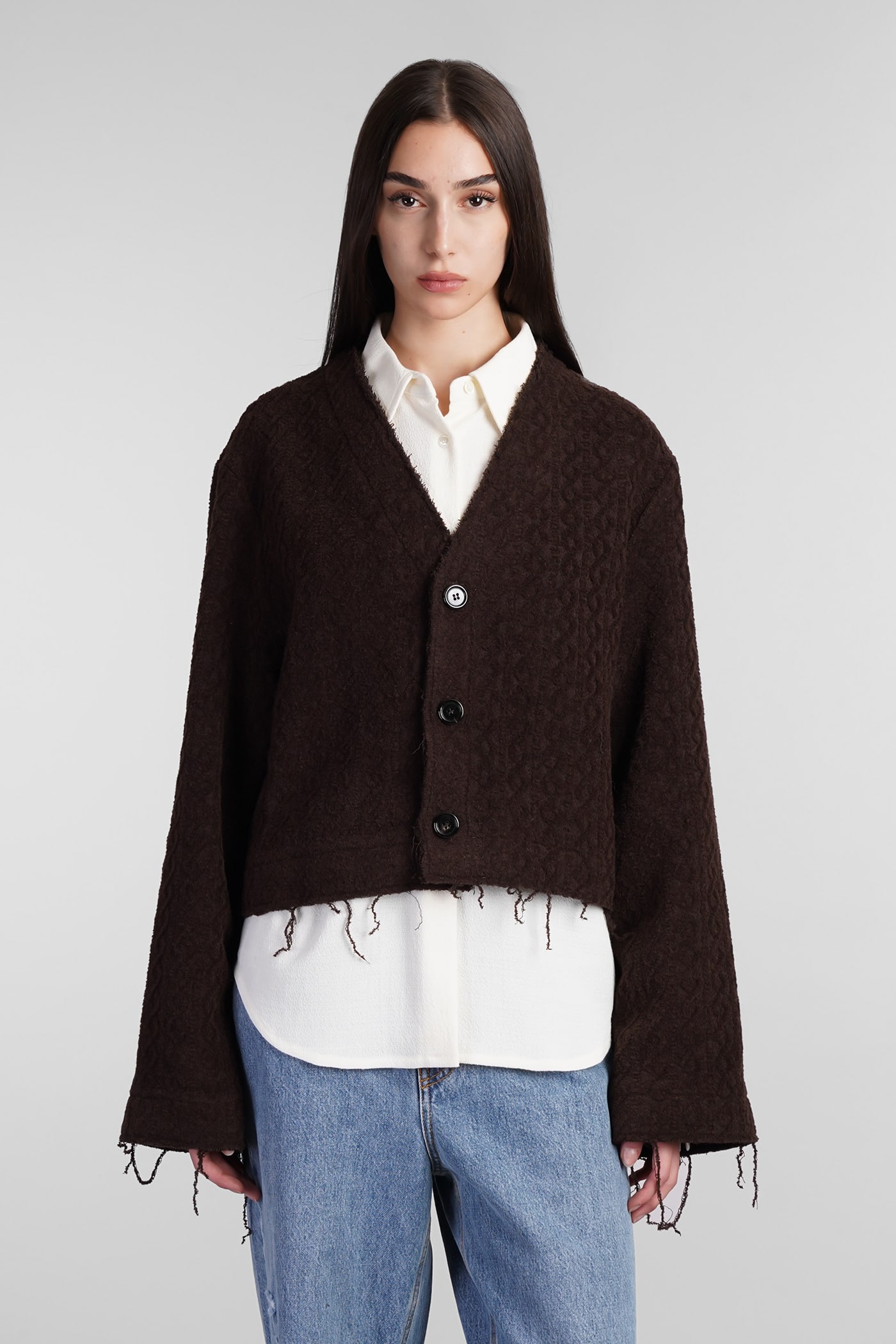 Shop Séfr Wei Cardigan Cardigan In Brown Polyacrylic