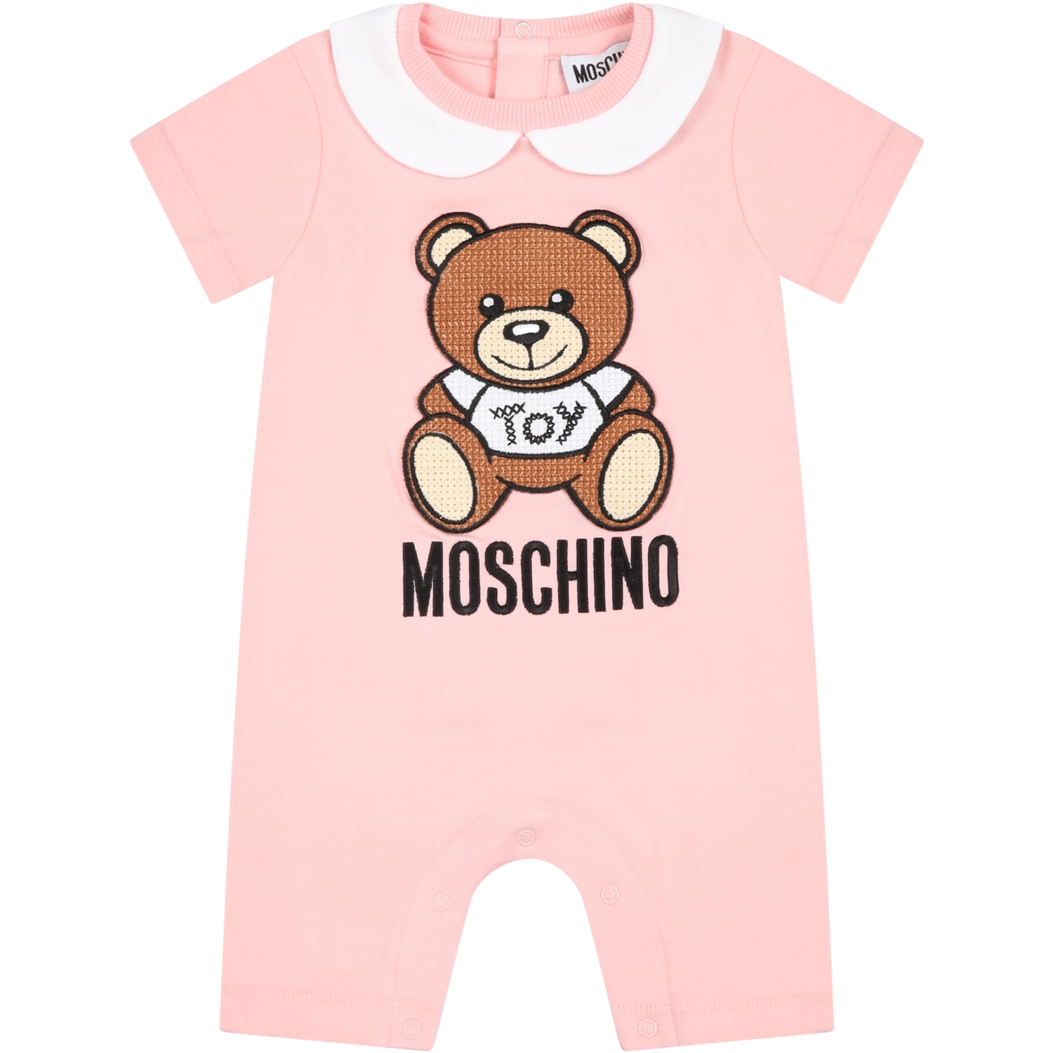 Moschino Pink Romper For Baby Girl With Teddy Bear