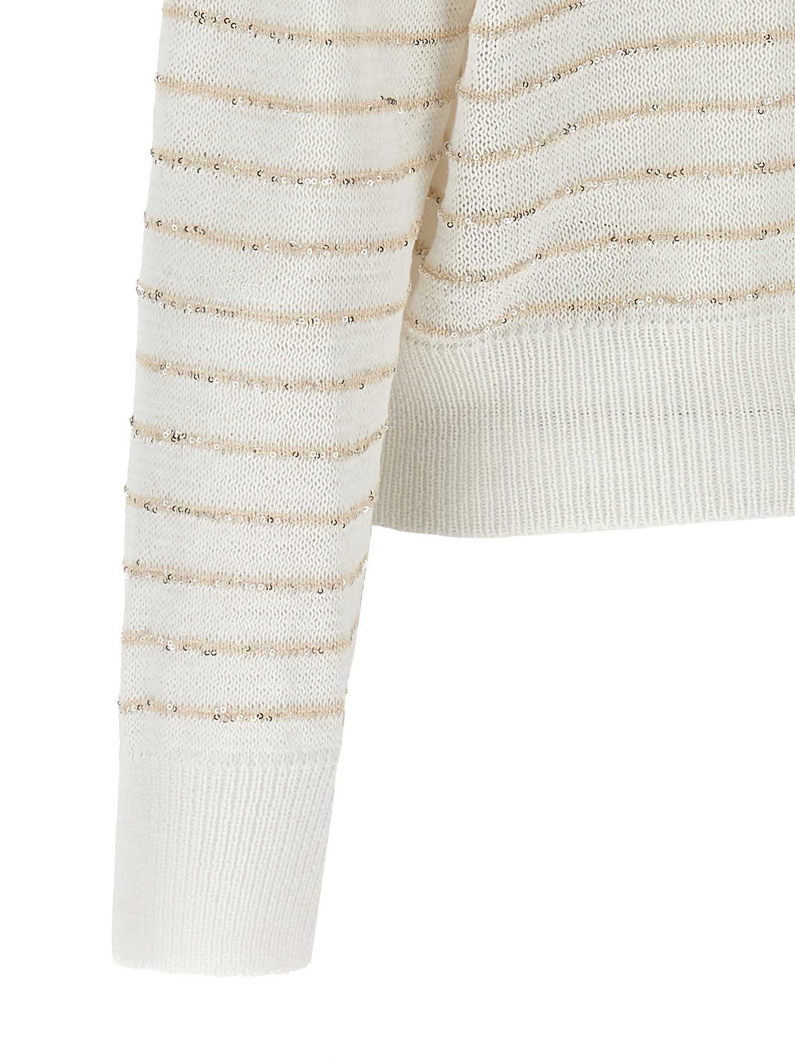 Shop Brunello Cucinelli Sequin Stripes Sweater In White
