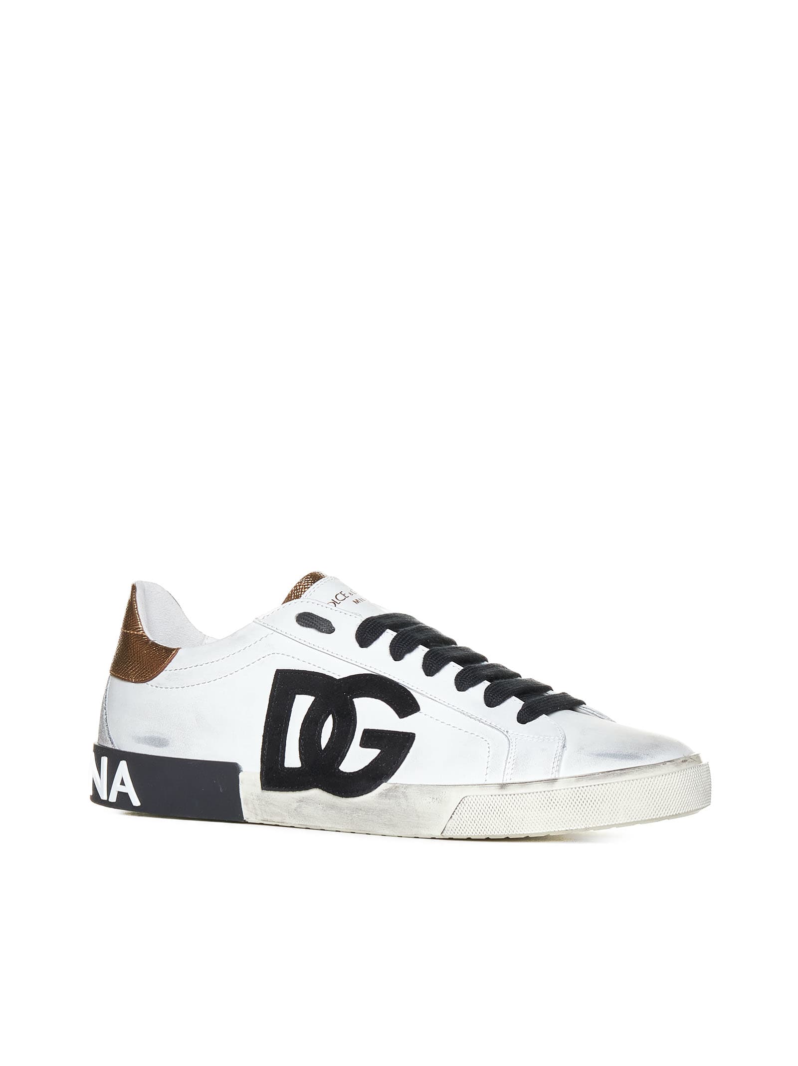 Dolce & Gabbana Portofino Leather Sneakers In Gold