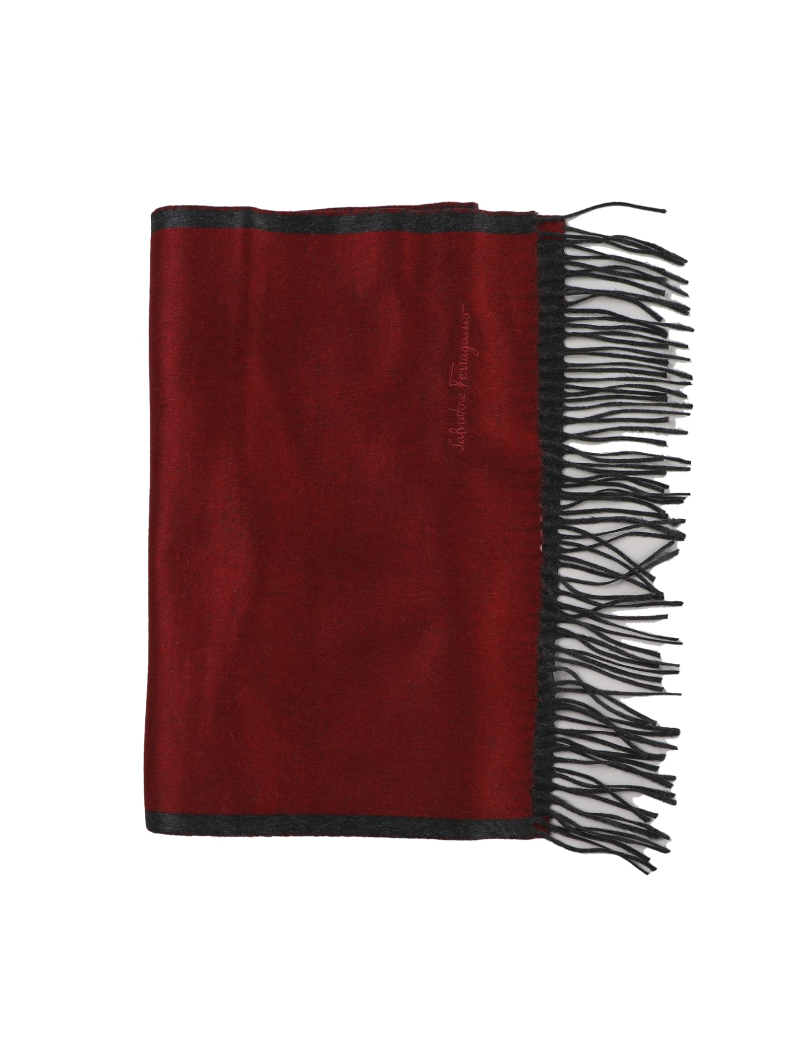 Ferragamo Cashmere Scarf With Embroidered Lettering In Red
