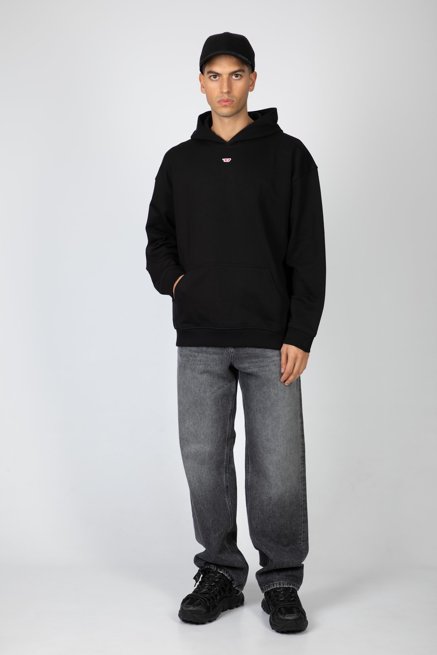 Shop Diesel S-boxt-hood-d Black Hoodie With Front Logo Patch - S Boxt Hood D In Nero