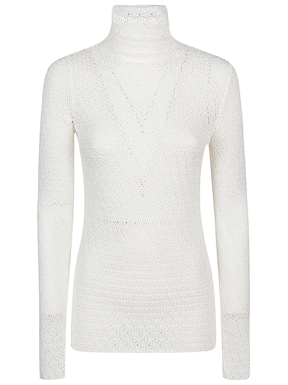 Totême Off-white Draped Scarf Fine Knit Sweater In Neutro