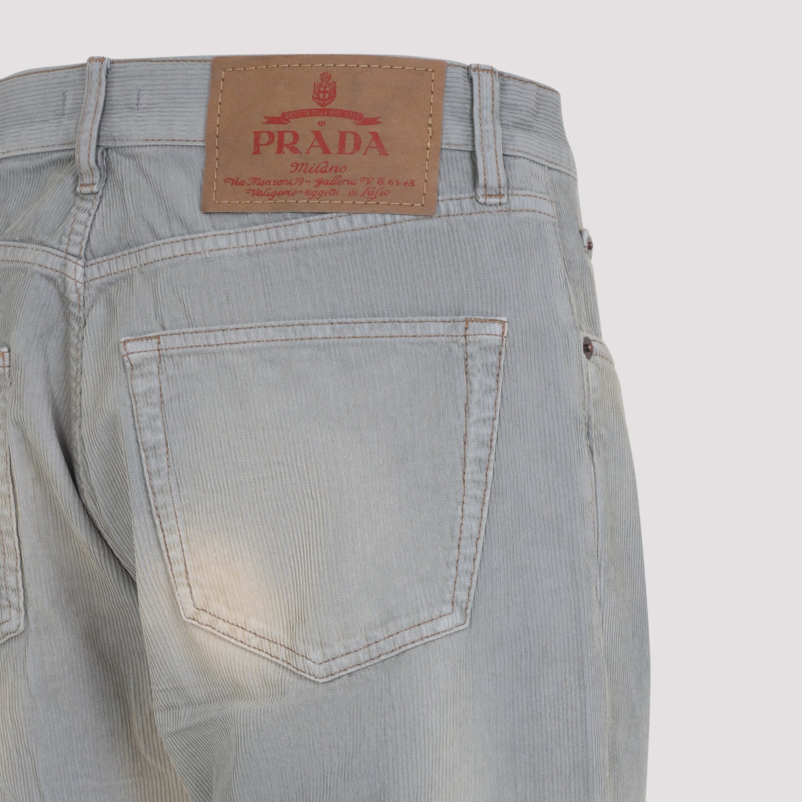 Prada Light Blue Corduroy Trousers With Washed Effect Men In Gray