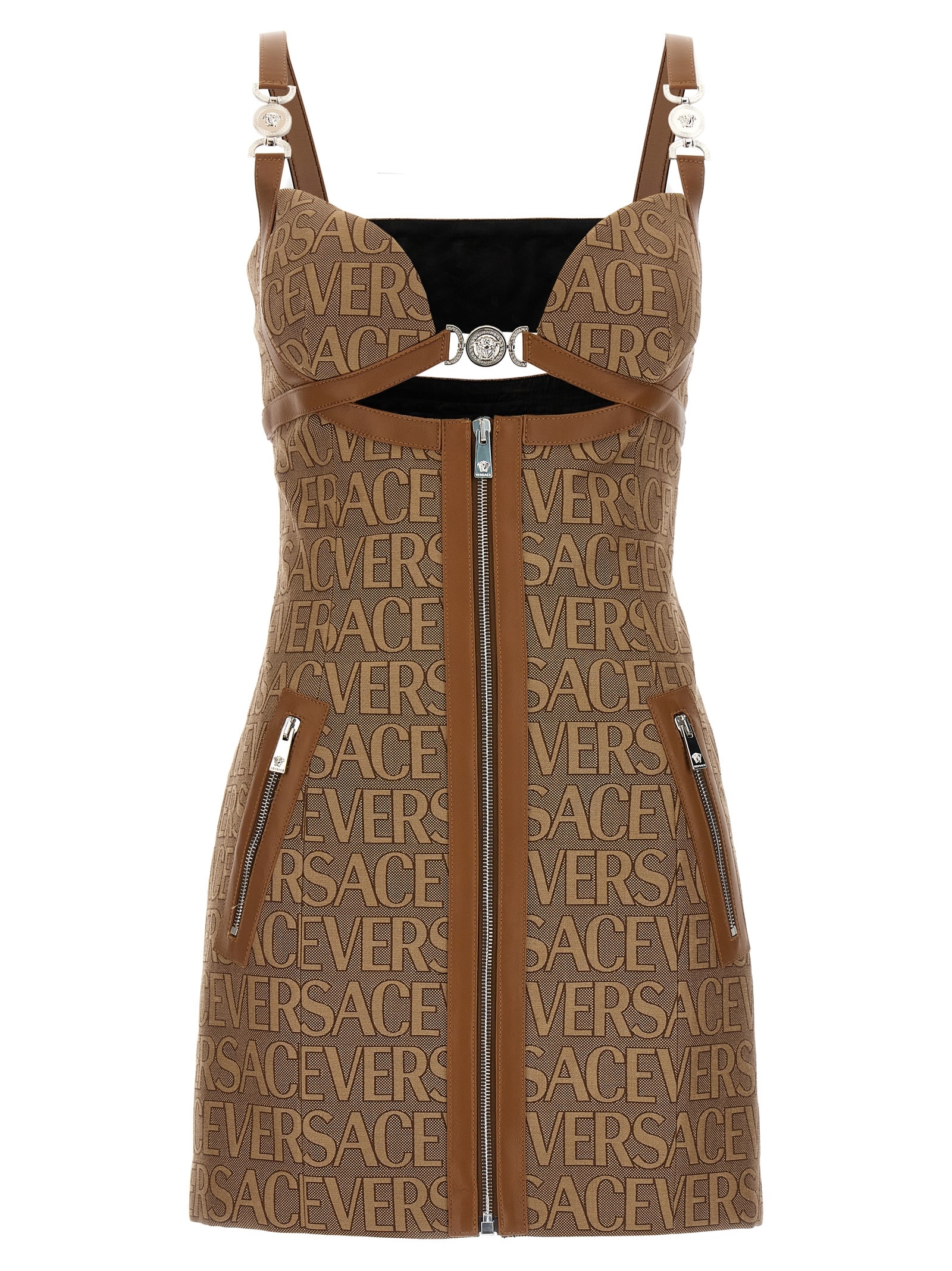 Shop Versace Allover La Vacanza Capsule Dress In Beige