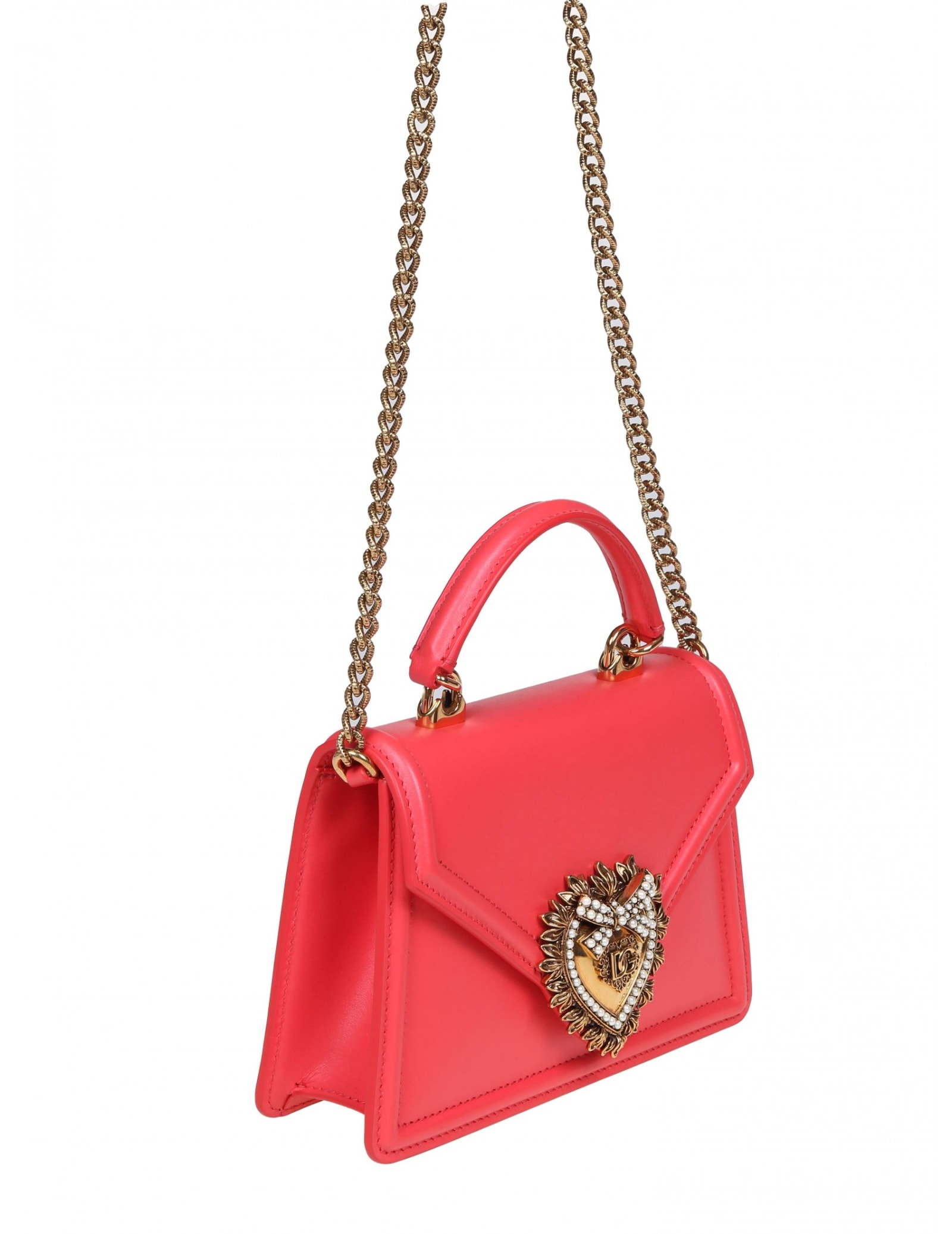 Shop Dolce & Gabbana Small Devotion Handbag In Coral Leather