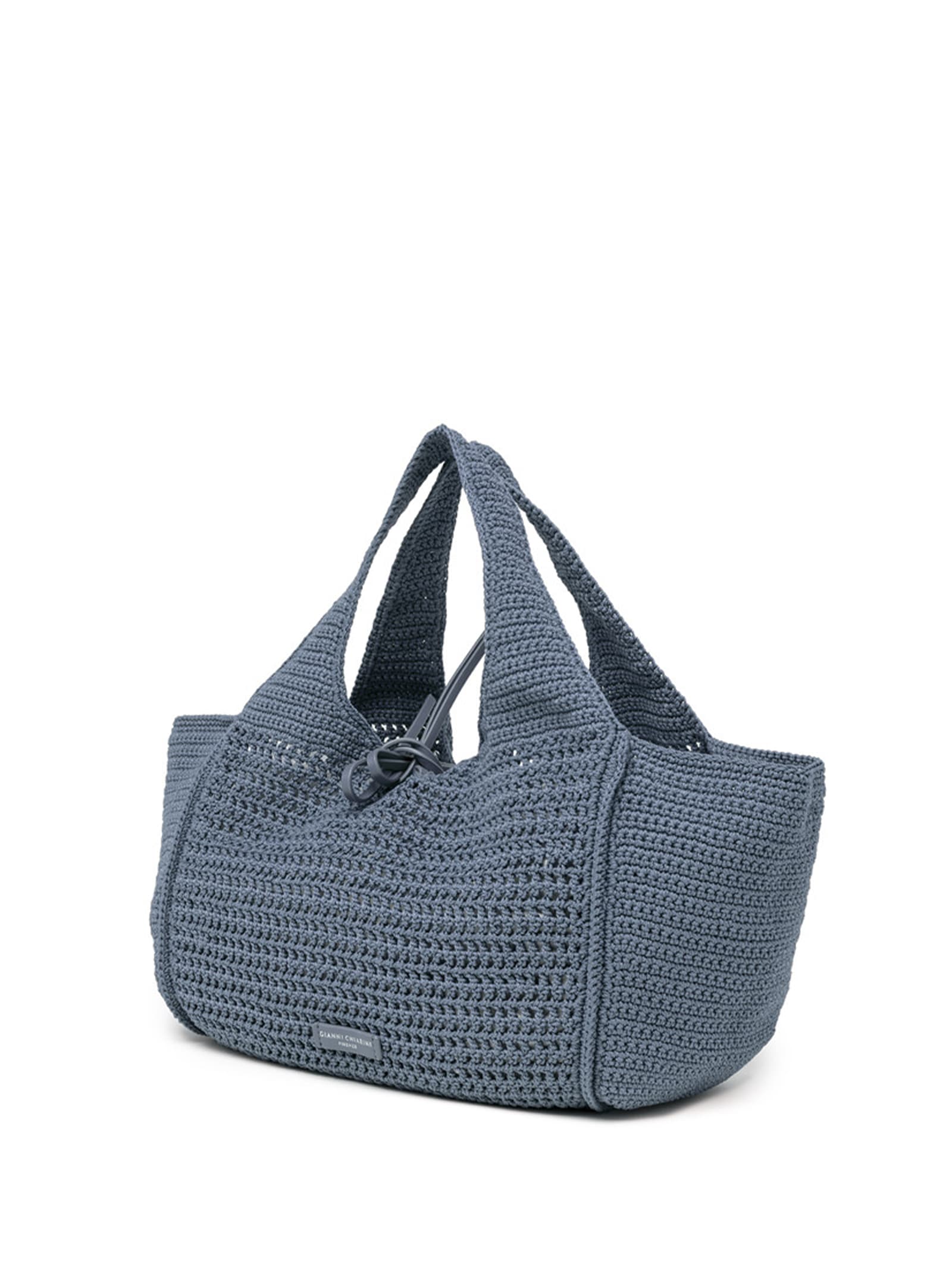 Shop Gianni Chiarini Euforia Bluette Shopping Bag In Crochet Fabric In Artico