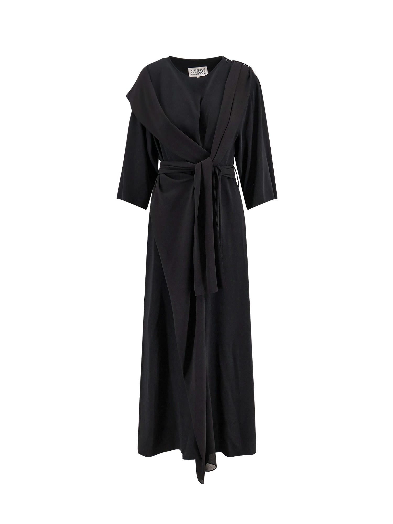 Mm6 Maison Margiela Long Jersey Dress With Satin Inserts In Black