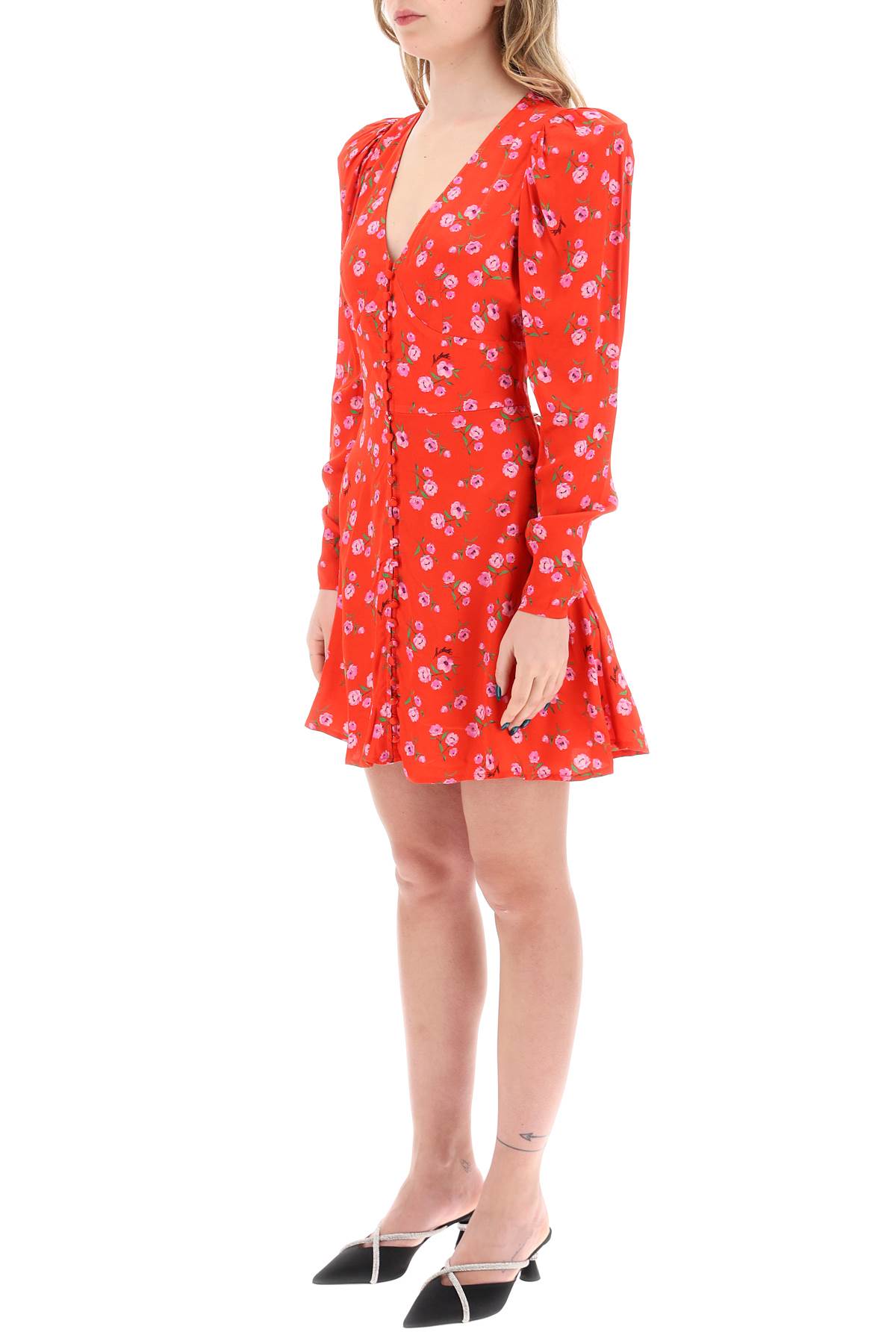 Shop Rotate Birger Christensen Floral Printed Satin Mini Dress In Wildeve Cluster High Risk Red Comb (red)