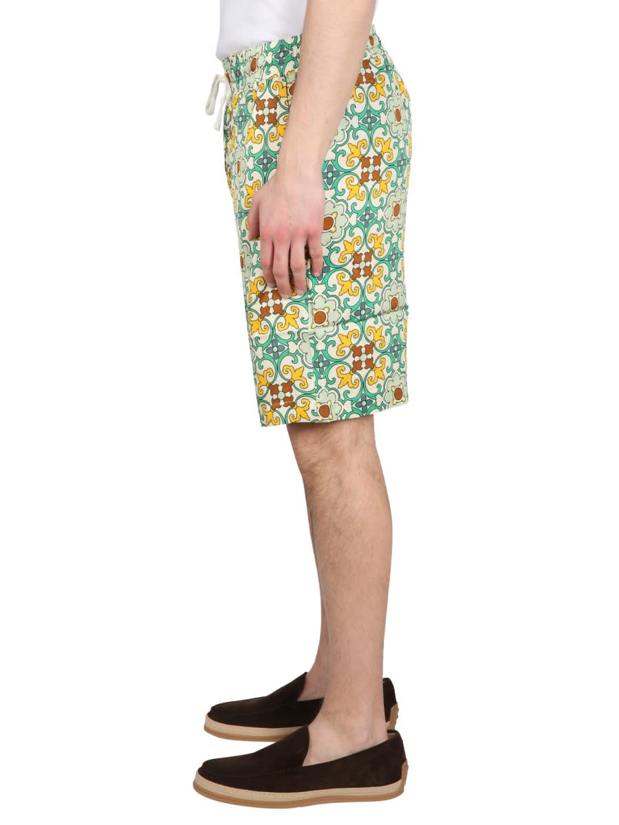 Drôle De Monsieur Multicolor Shorts Faïence With Graphic Print All-over In Green