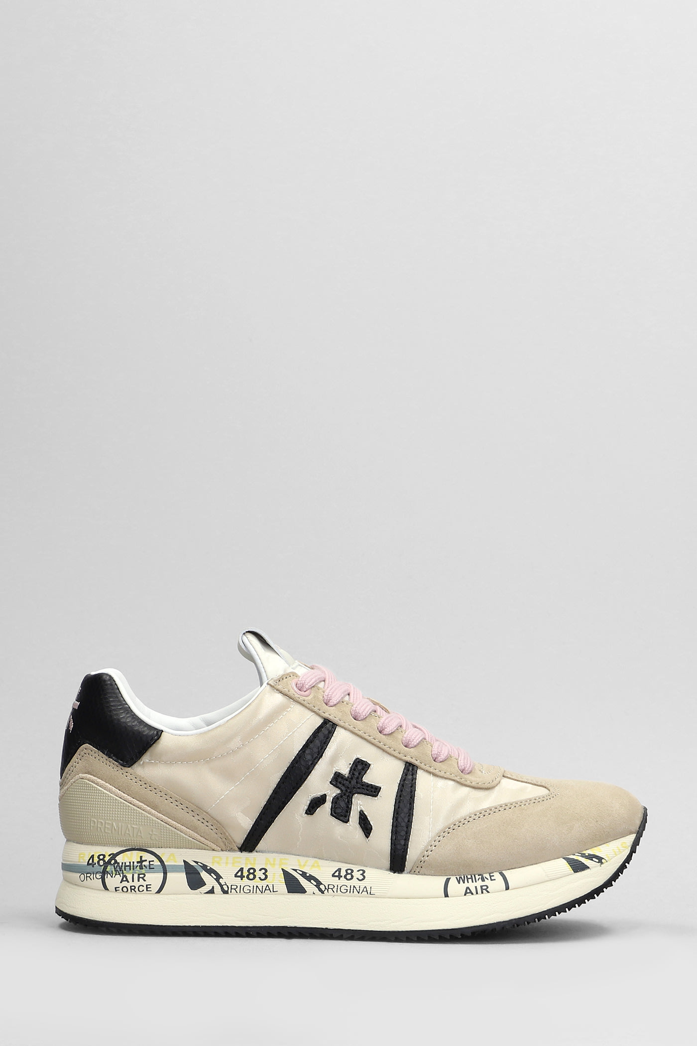 Shop Premiata Conny Sneakers In Beige Suede And Fabric