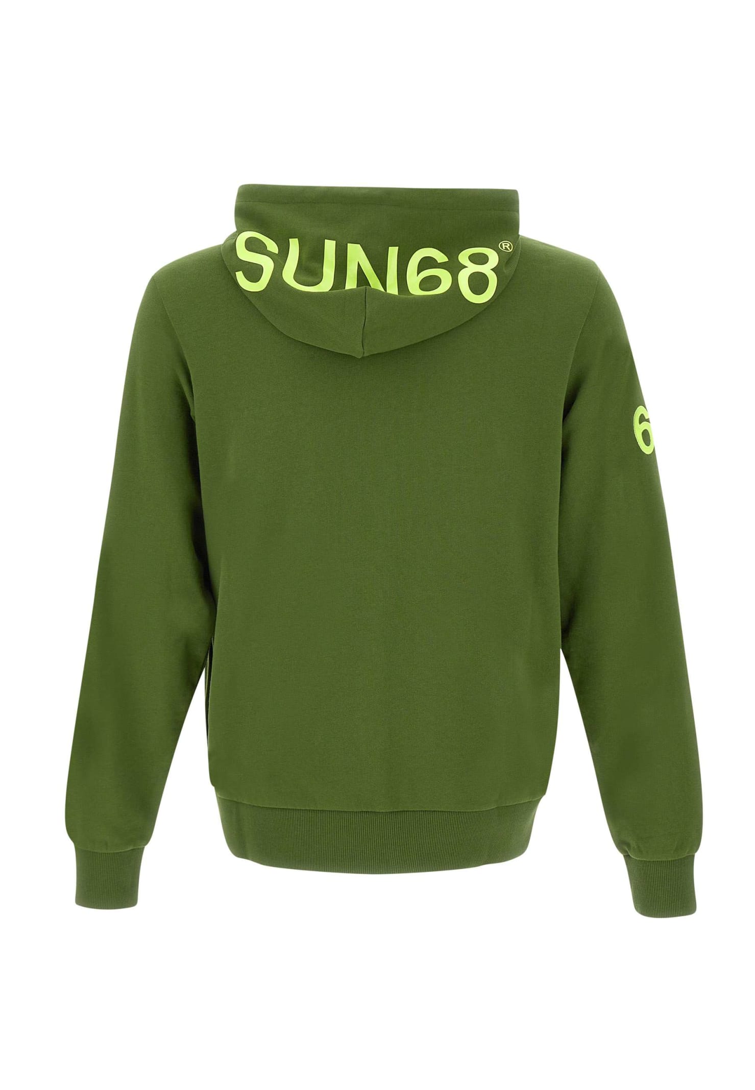 Shop Sun 68 Hood Zip Cotton Sweatshirt In Green