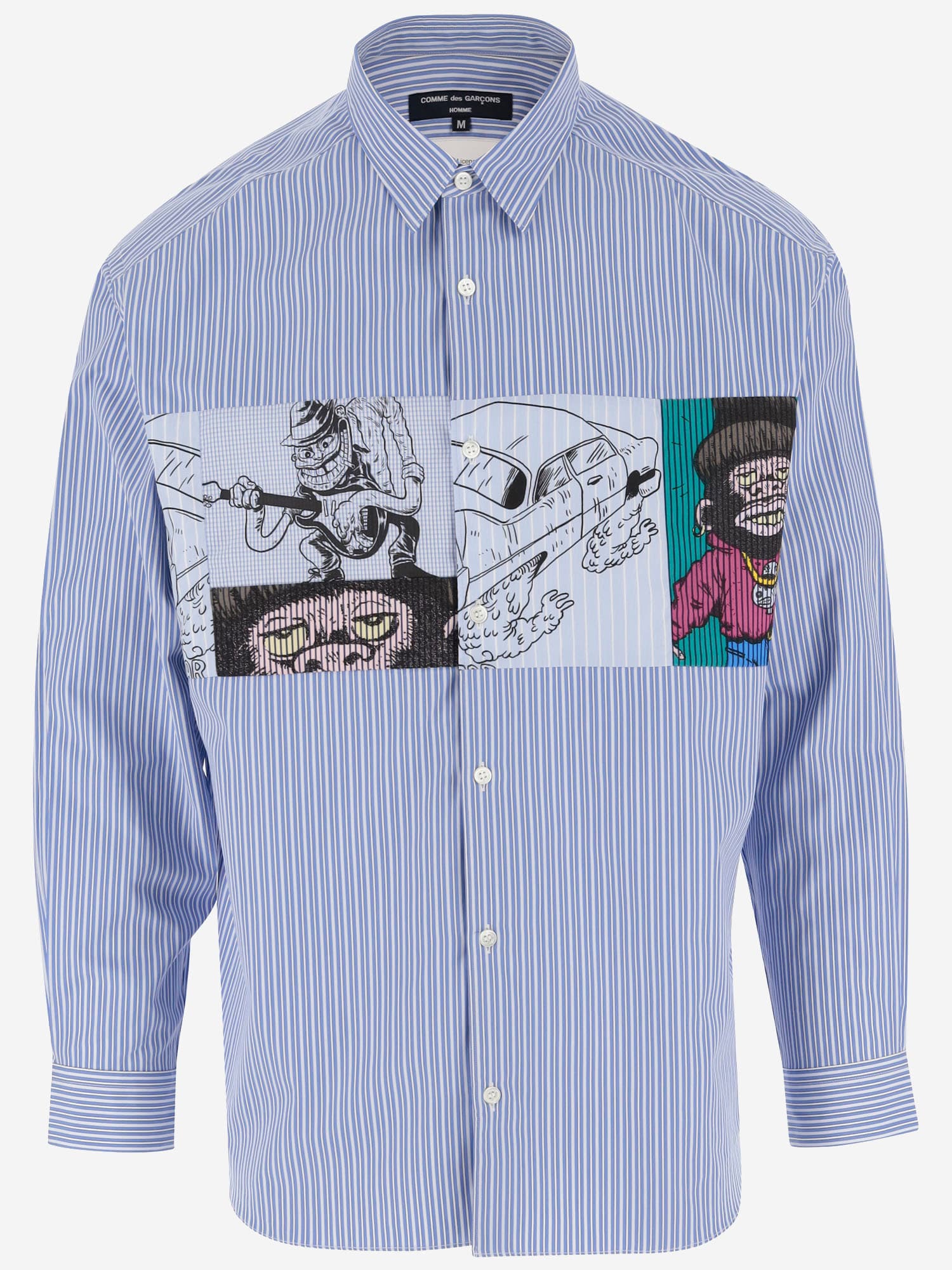 Comme des Garçons Striped Cotton Shirt With Graphic Print