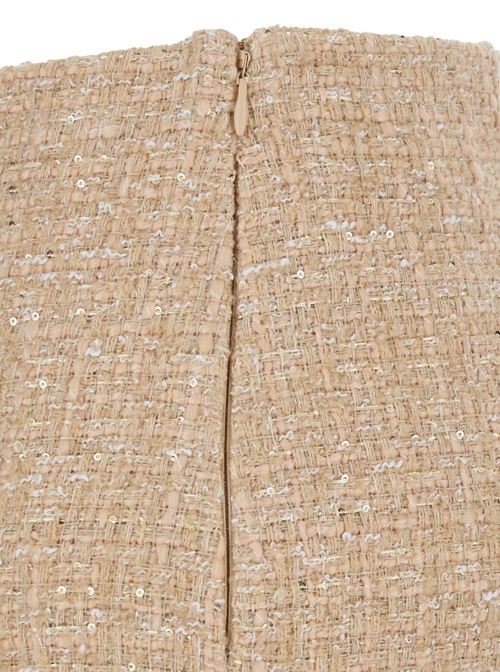 Twinset Beige Miniskirt With Pleated Details On The Front And Logo Plaque On The Rear In Tech Fabric Woman In Neutral