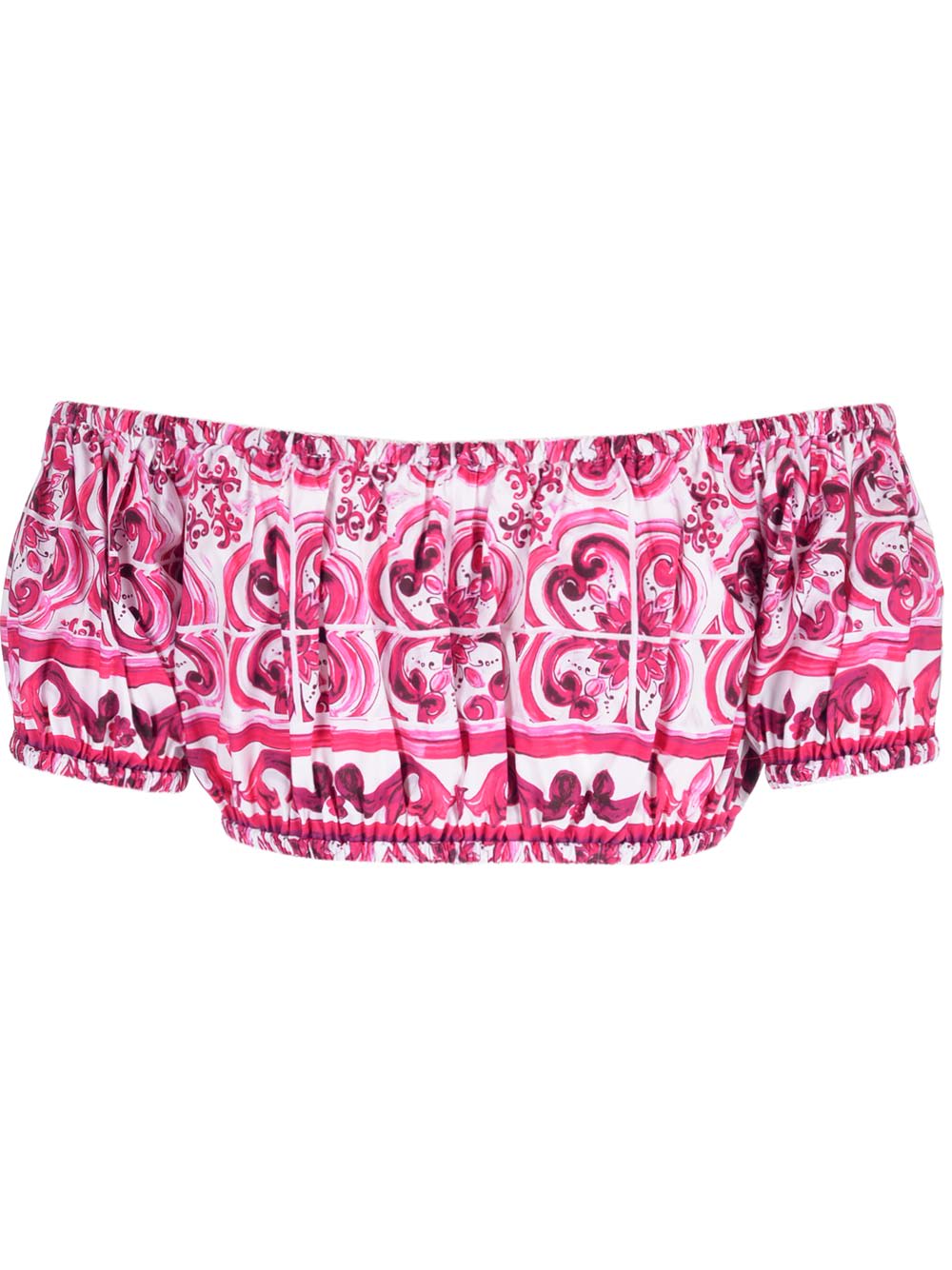 Shop Dolce & Gabbana Majolica Print Top In Fuchsia