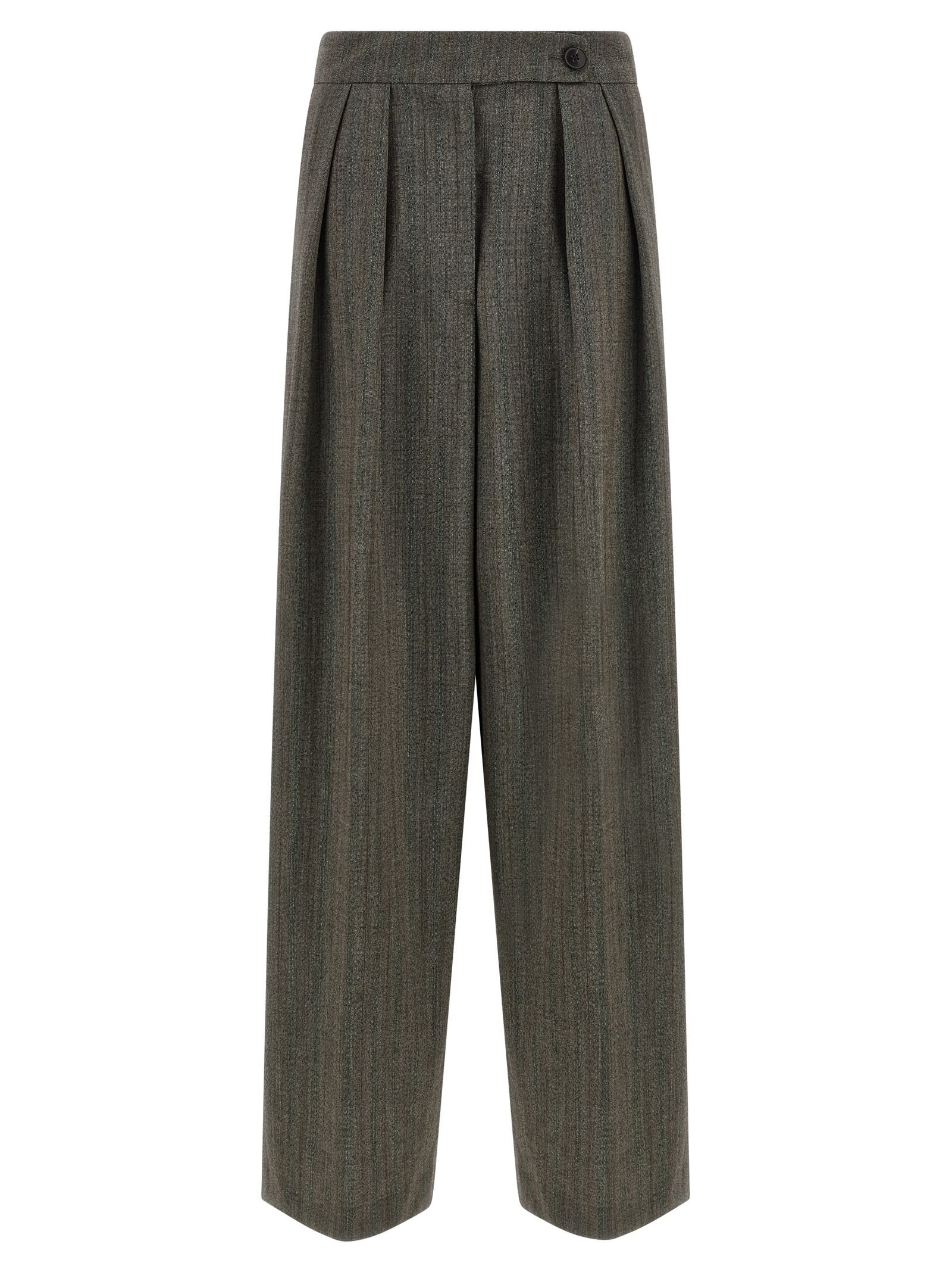 Dries Van Noten High Waist Wide Leg Trousers With Button Detail In Gray