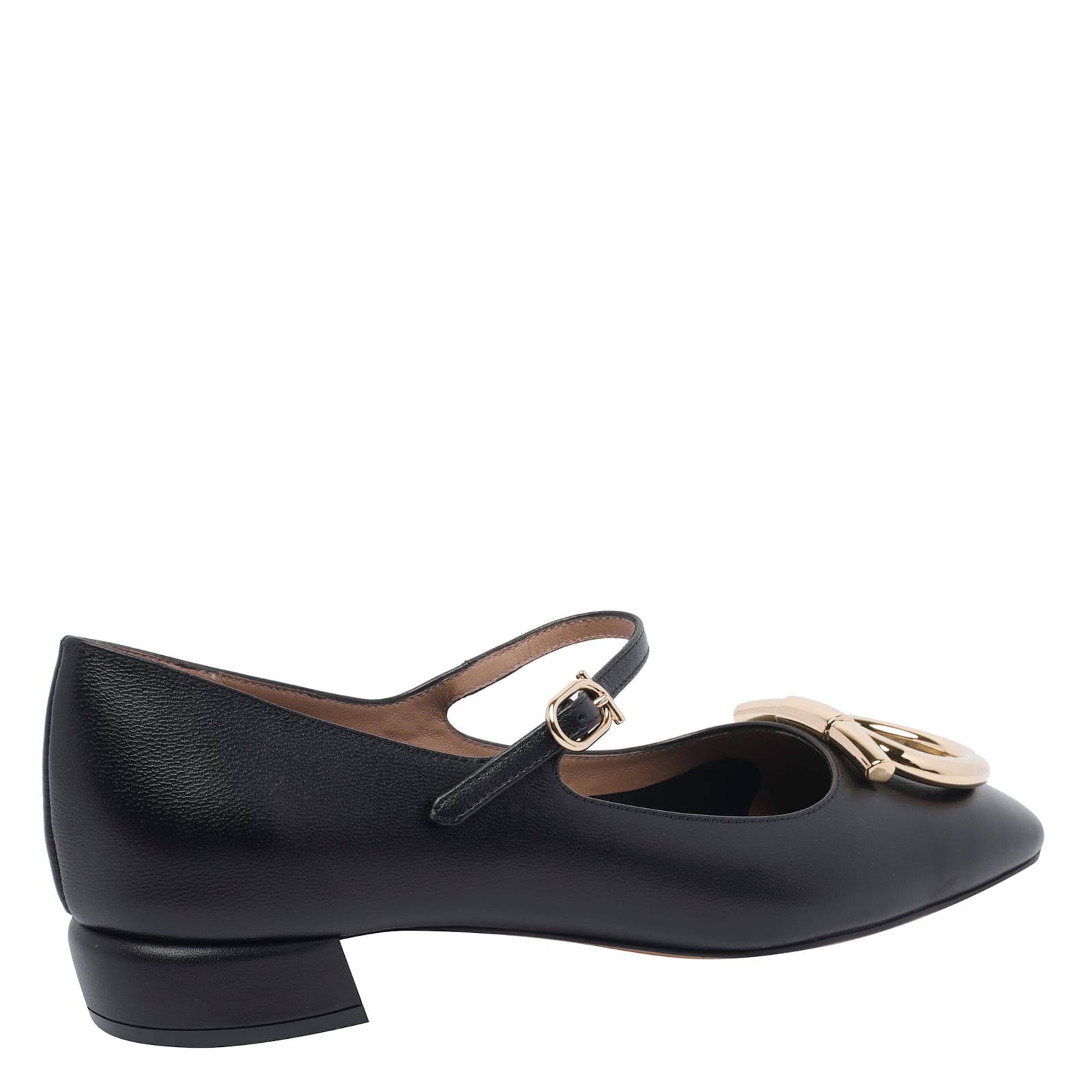 Ferragamo Buckle Strap Leather Ballerina Shoes