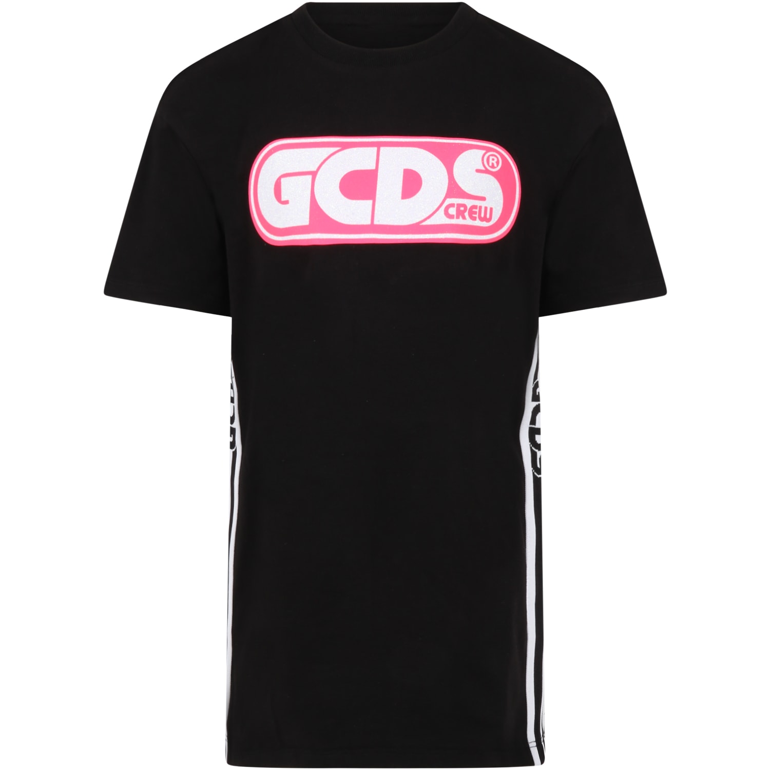 GCDS Mini Black Dress For Girl With Logo