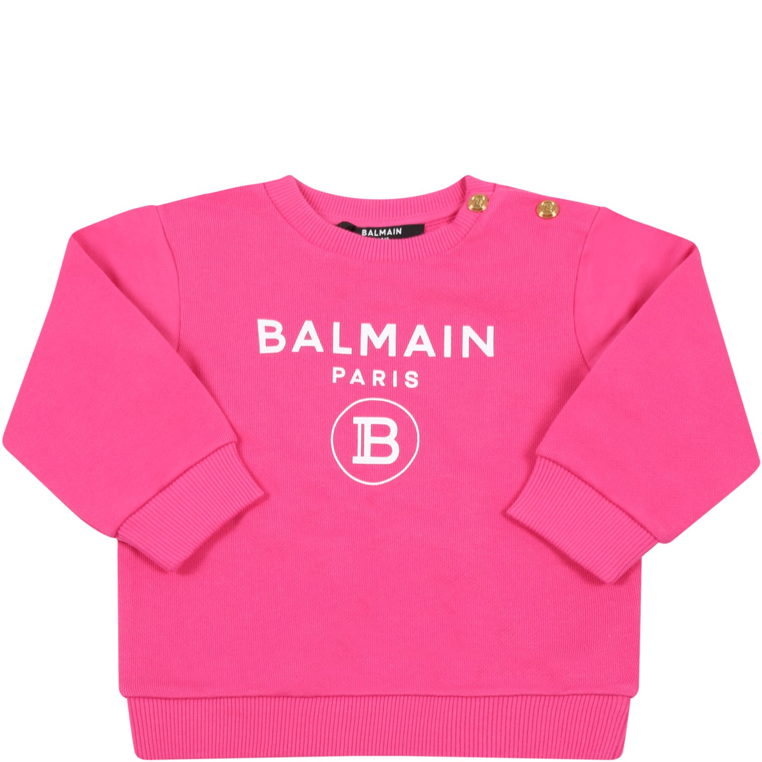Balmain Fuchsia Sweatshirt For Baby Girl With Logos