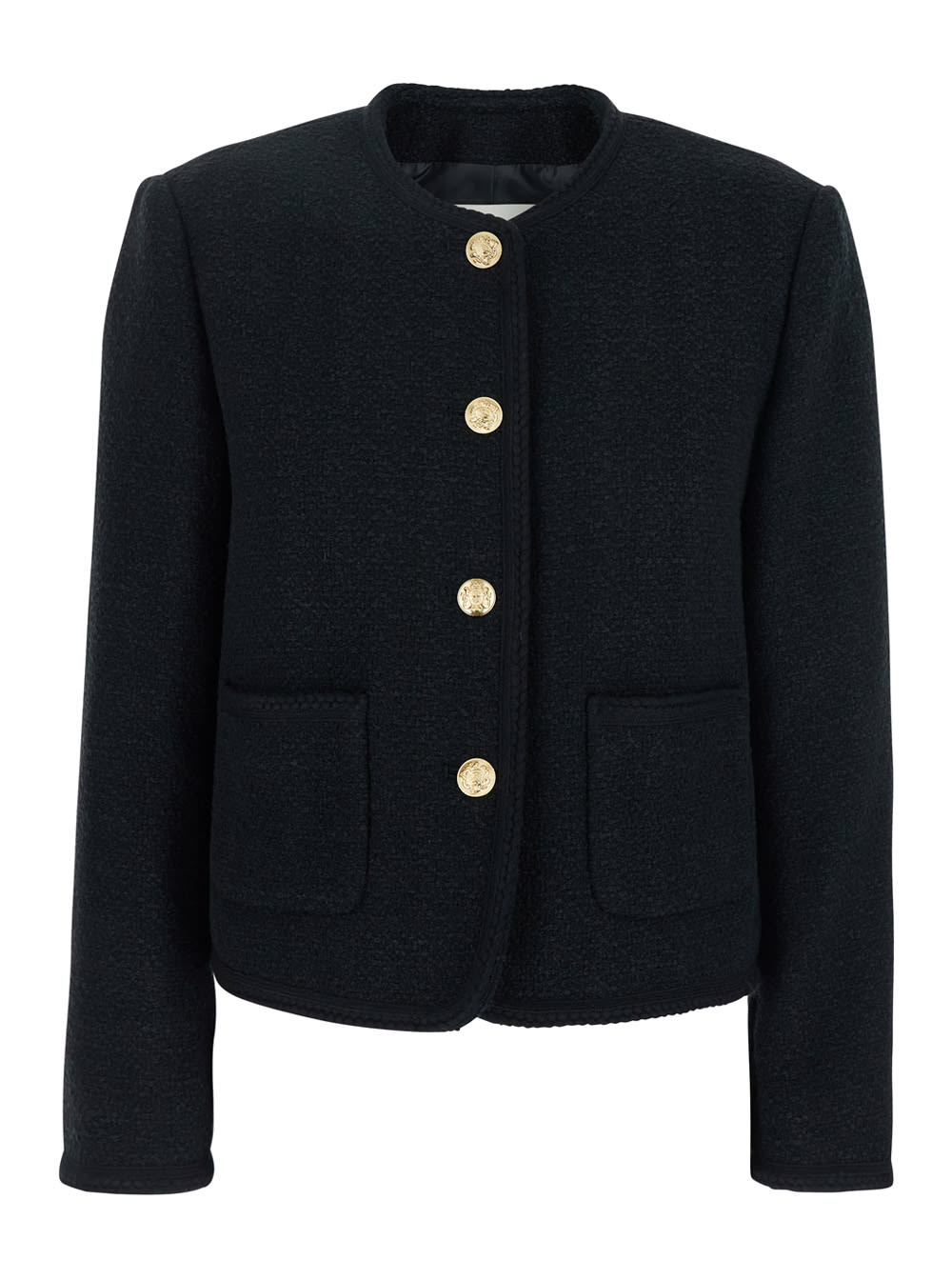 Black Crewneck Jacket With Contrasting Jewel Buttons In Cotton Blend Woman