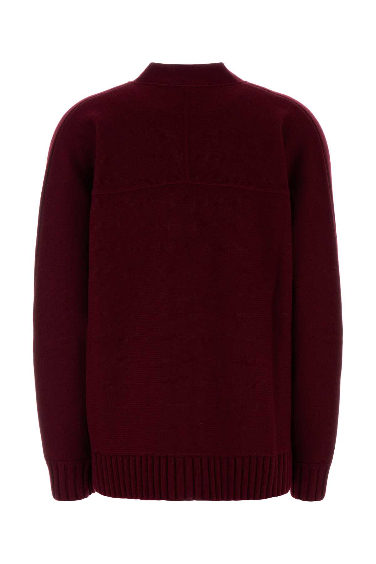 Gucci Bordeaux V-neck Cardigan With Metal Clamps On The Front In Wool And Cashmere Blend Woman In Brown