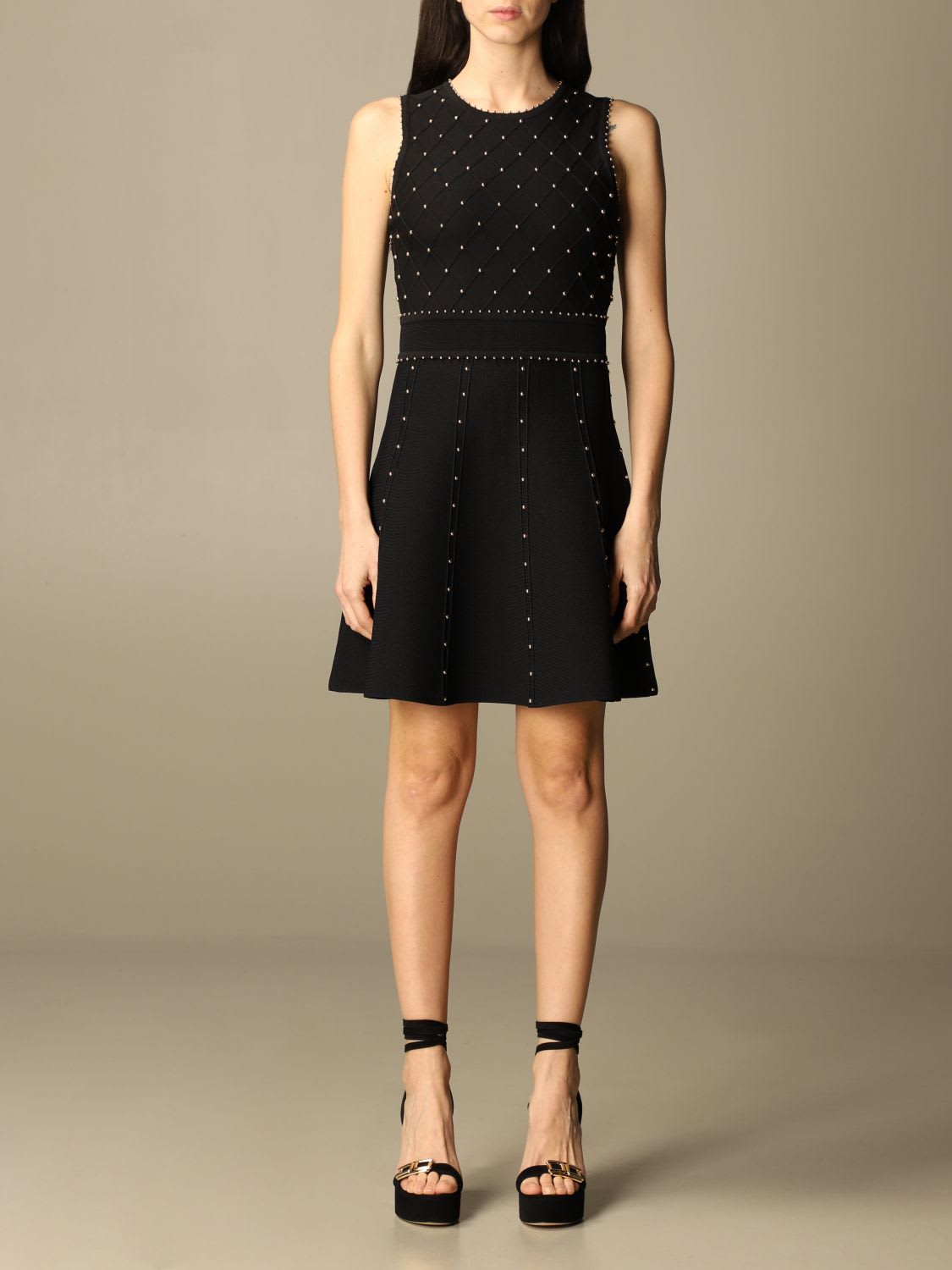 Elisabetta Franchi Celyn B. Short Dress With All-over Micro Studs In Black