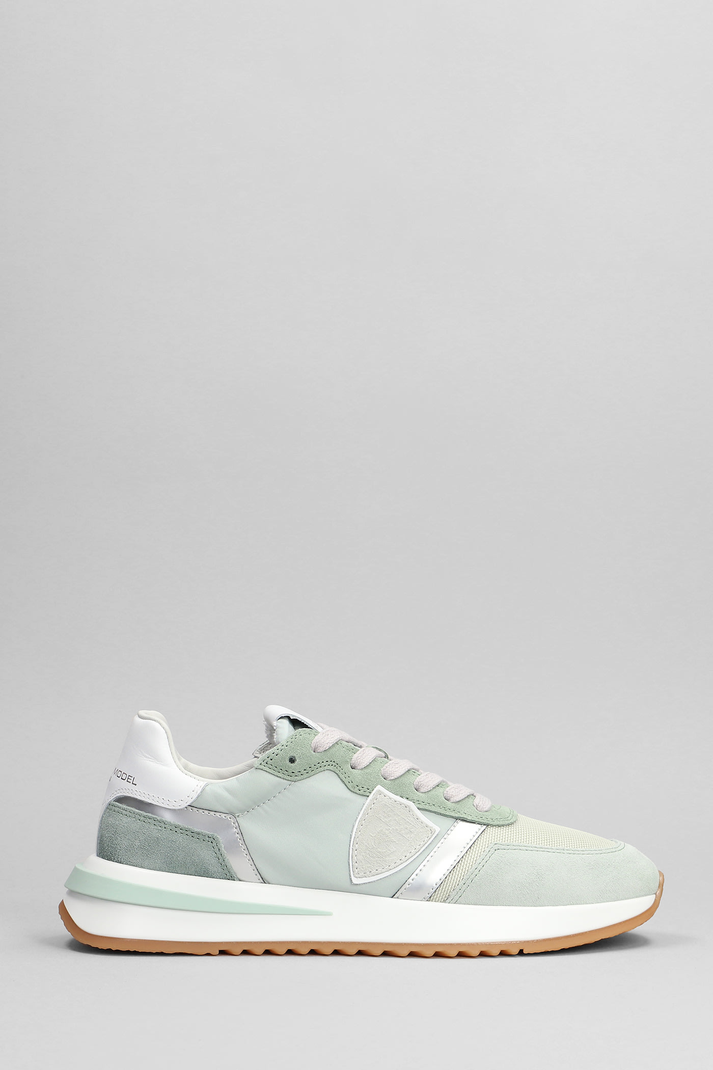 PHILIPPE MODEL TROPEZ 2.1 SNEAKERS IN GREEN SUEDE AND FABRIC