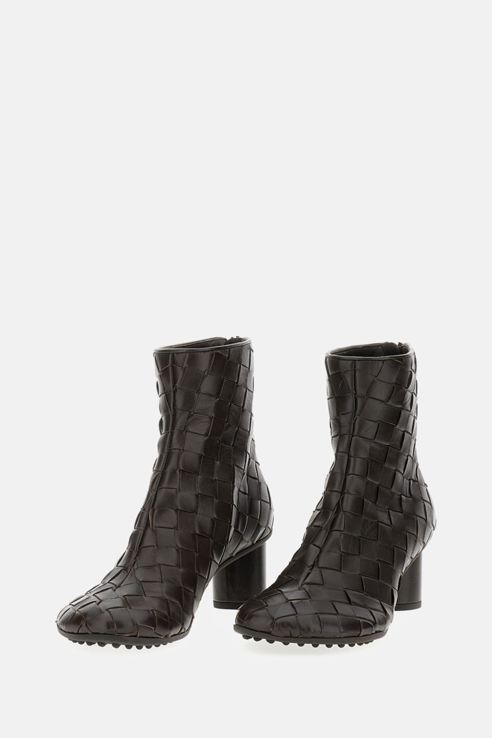 Bottega Veneta Atomic 75 Intrecciato Leather Ankle Boots In Red