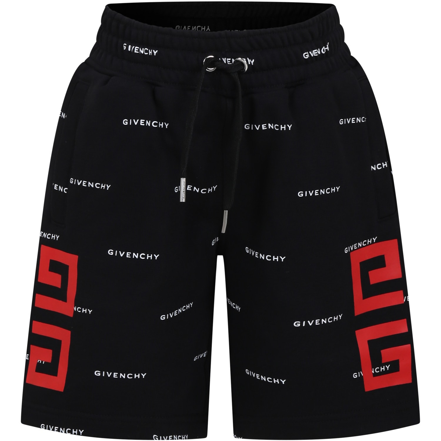 Shop Givenchy Black Shorts For Boy With All-over Logo In Nero