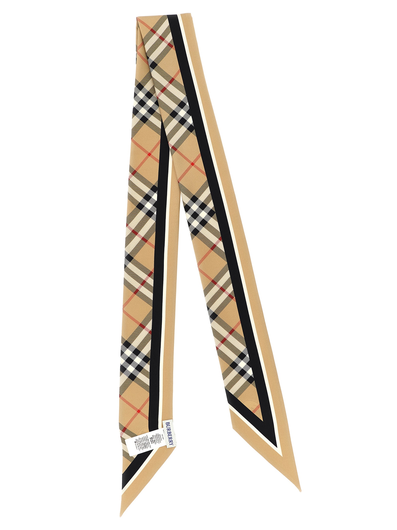 Burberry Long Plaid Silk Bandeau With Pointed Ends In Brown
