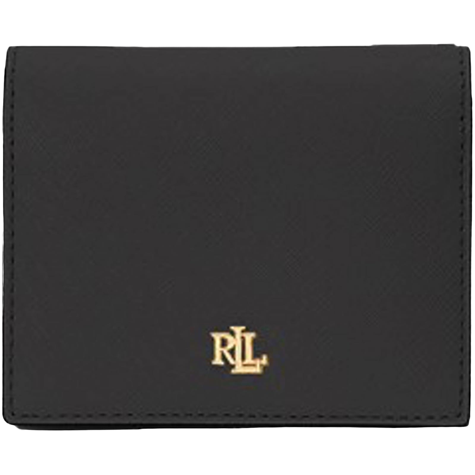 Ralph Lauren Crosshatch Leather Compact Wallet In Black