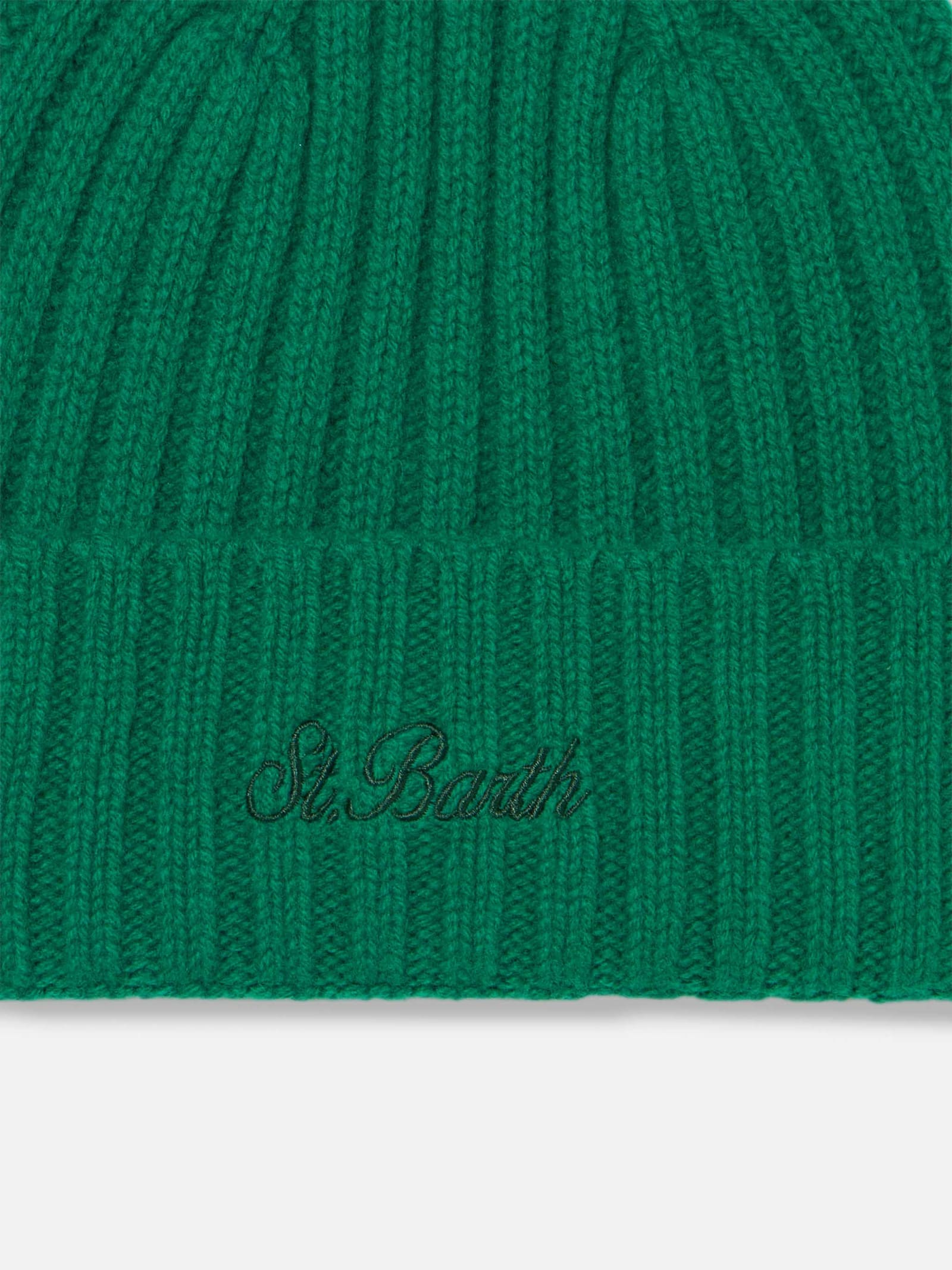 Mc2 Saint Barth Man Green Beanie With St. Barth Embroidery In Green