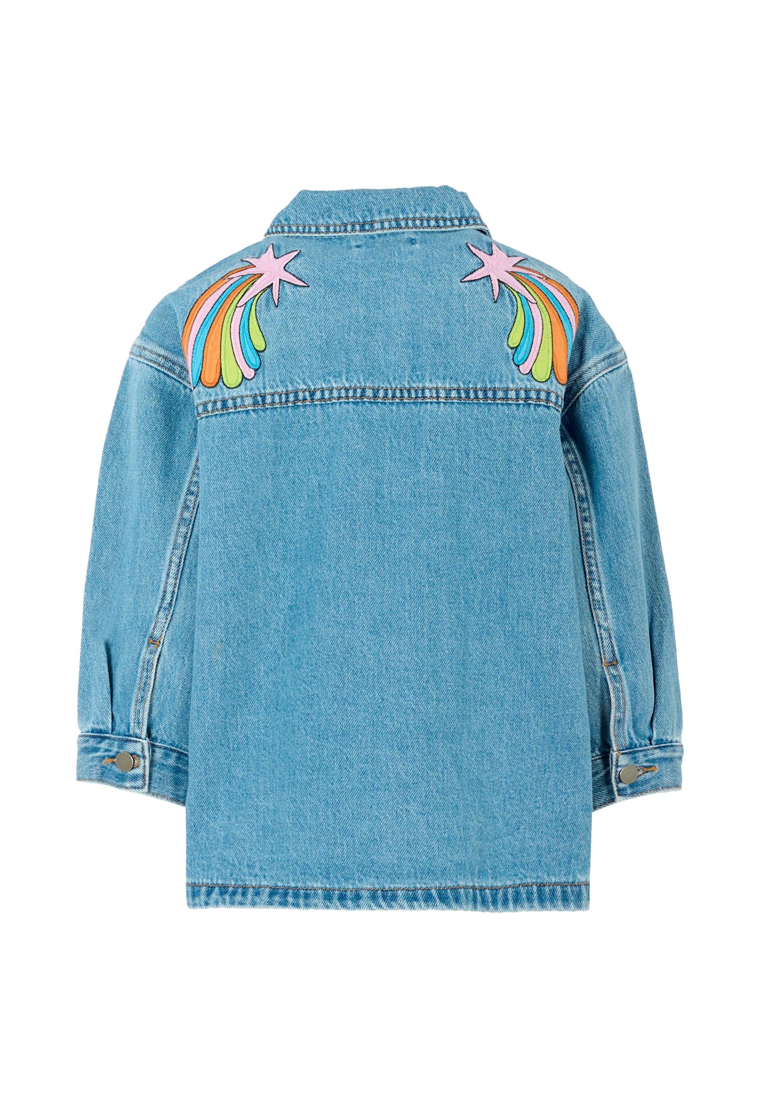 Stella Mccartney Light Blue Jacket For Girl With Logo Patches In Blue