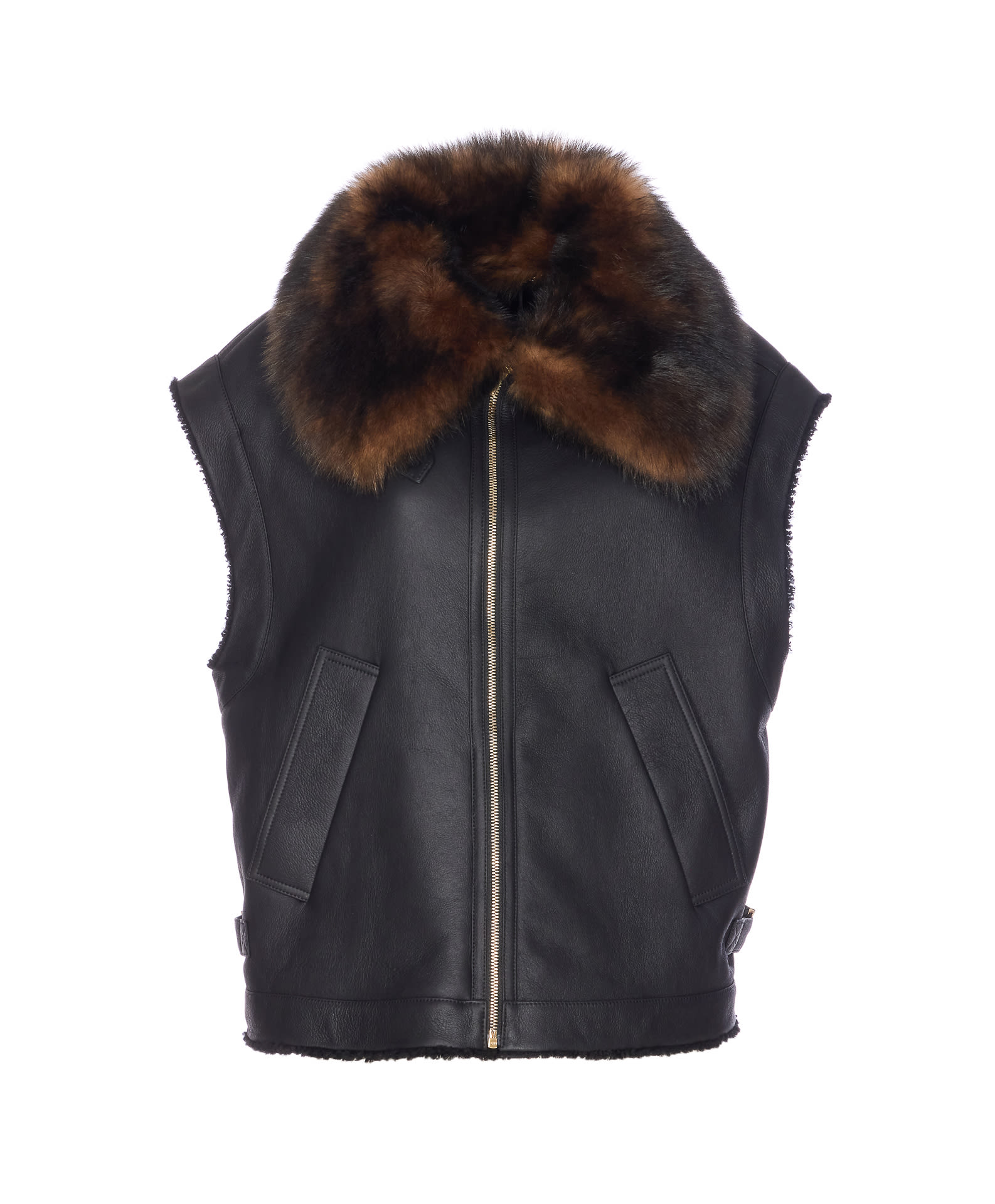 Fendi Ff Buckles Leather Vest In Black
