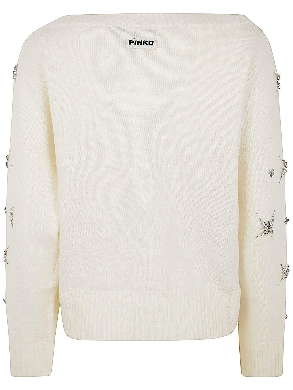 Shop Pinko Embellished Ribbed Hem Jumper In Bianco Meringa