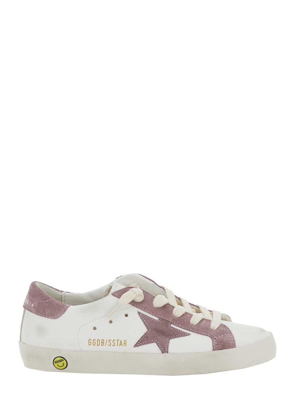 Golden Goose Super Star White Low Top Sneakers With Star Shaped Patch On The Side And Logo Patch On The Tongue In In White