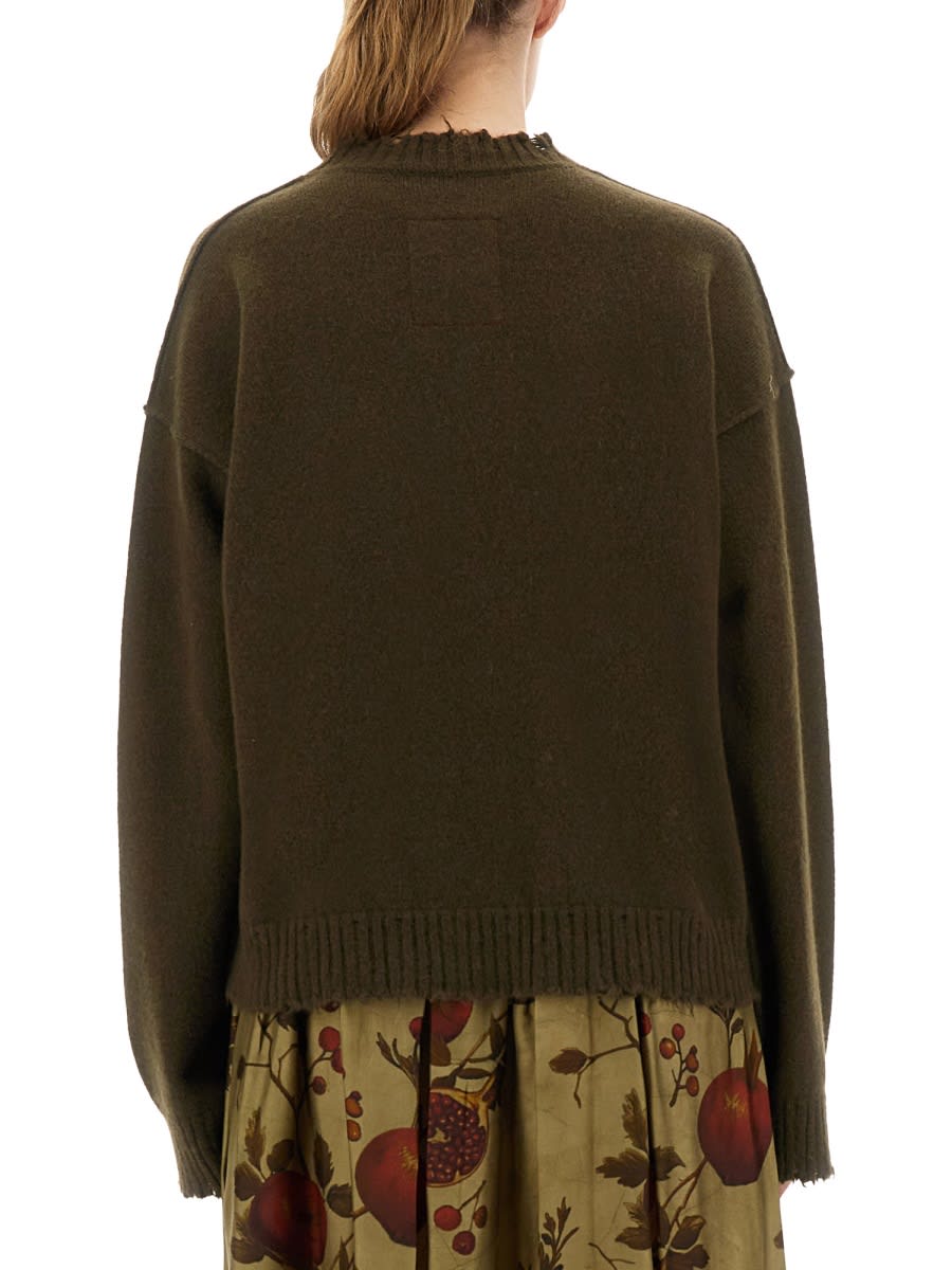 Uma Wang Green Cashmere Sweater With Distressed Details In Green